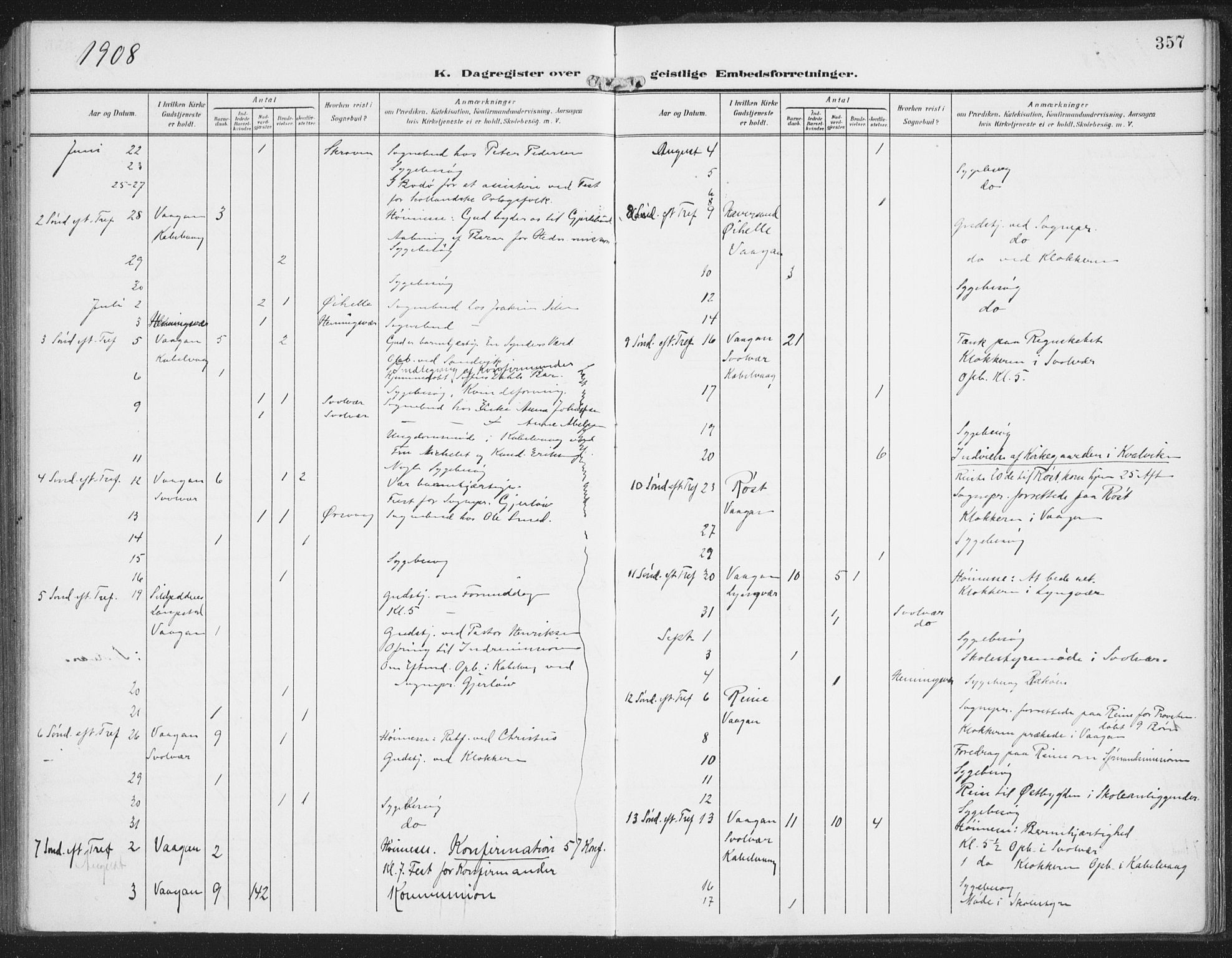 Ministerialprotokoller, klokkerbøker og fødselsregistre - Nordland, AV/SAT-A-1459/874/L1063: Ministerialbok nr. 874A07, 1907-1915, s. 357