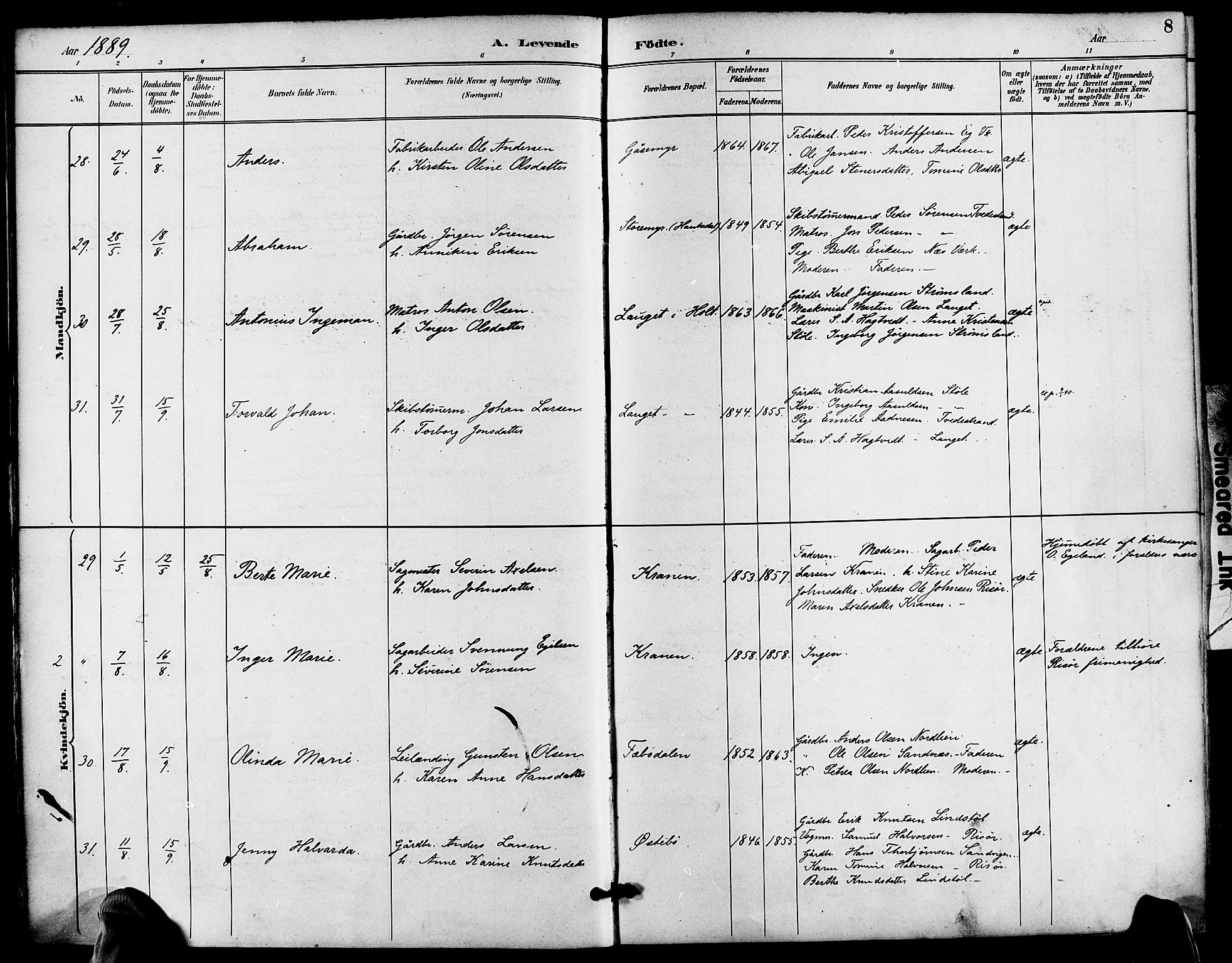 Søndeled sokneprestkontor, SAK/1111-0038/F/Fa/L0005: Ministerialbok nr. A 5, 1889-1899, s. 8