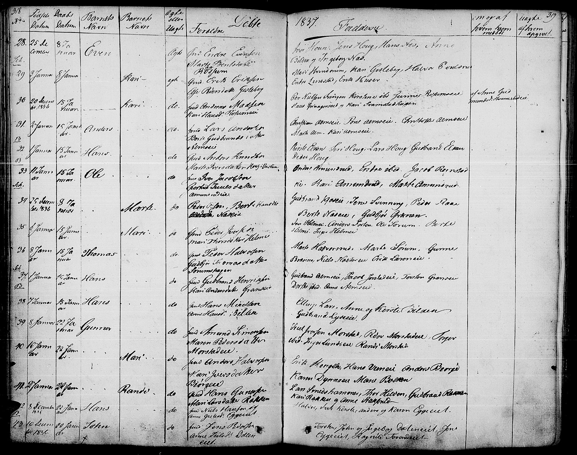 Gran prestekontor, AV/SAH-PREST-112/H/Ha/Haa/L0010: Ministerialbok nr. 10, 1824-1842, s. 318-319
