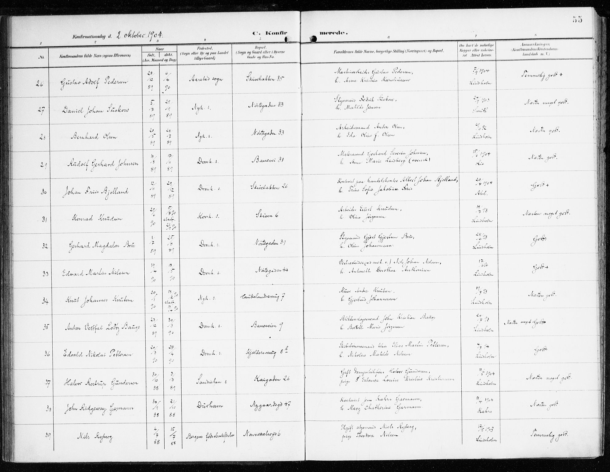 Domkirken sokneprestembete, SAB/A-74801/H/Haa/L0031: Ministerialbok nr. C 6, 1898-1915, s. 55