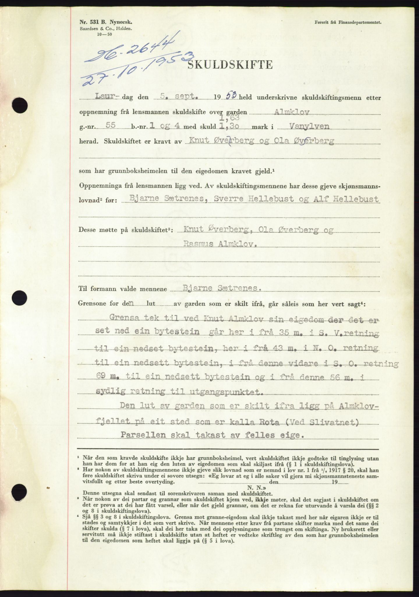 Søre Sunnmøre sorenskriveri, SAT/A-4122/1/2/2C/L0096: Pantebok nr. 22A, 1953-1954, Dagboknr: 2644/1953