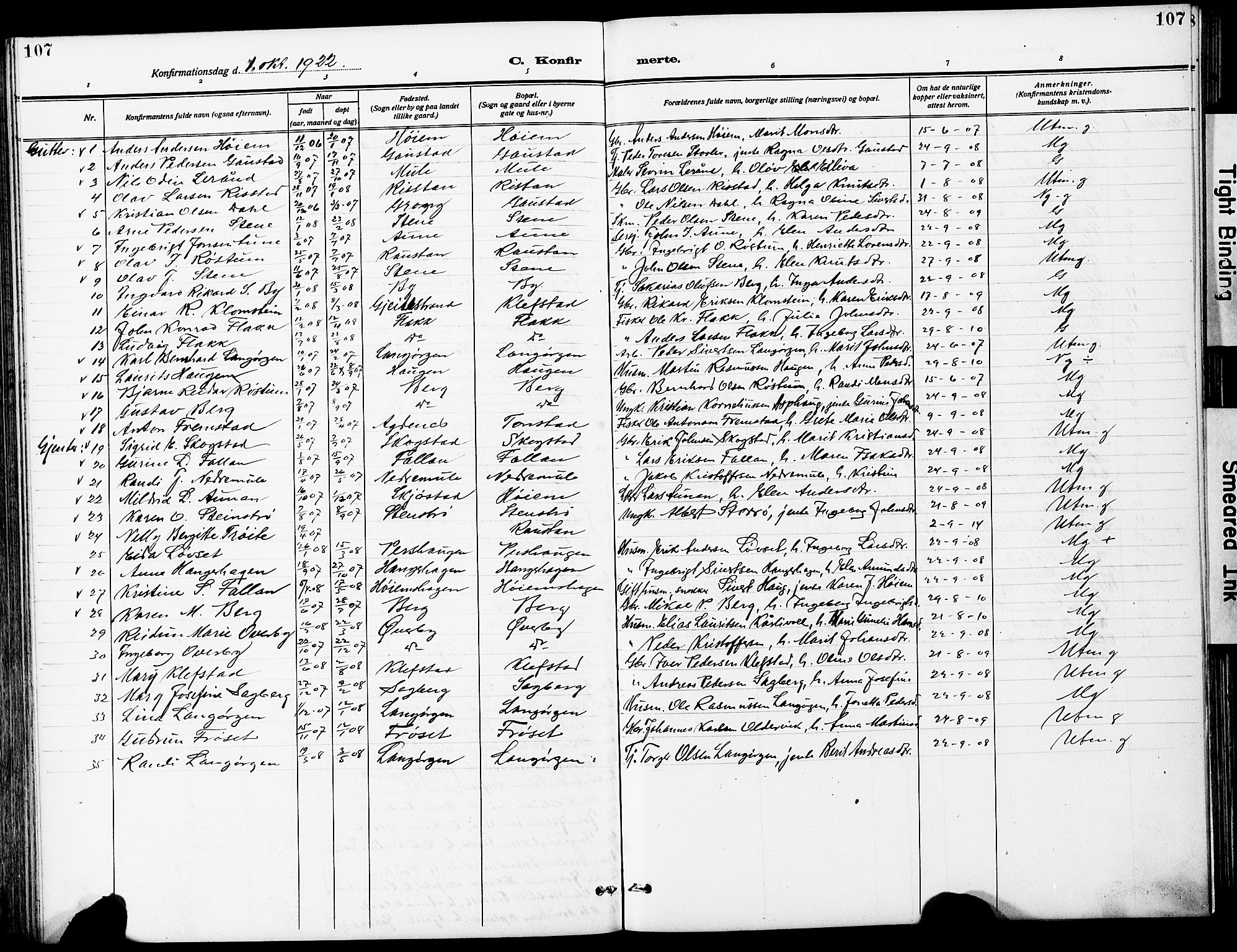 Ministerialprotokoller, klokkerbøker og fødselsregistre - Sør-Trøndelag, AV/SAT-A-1456/612/L0388: Klokkerbok nr. 612C04, 1909-1929, s. 107