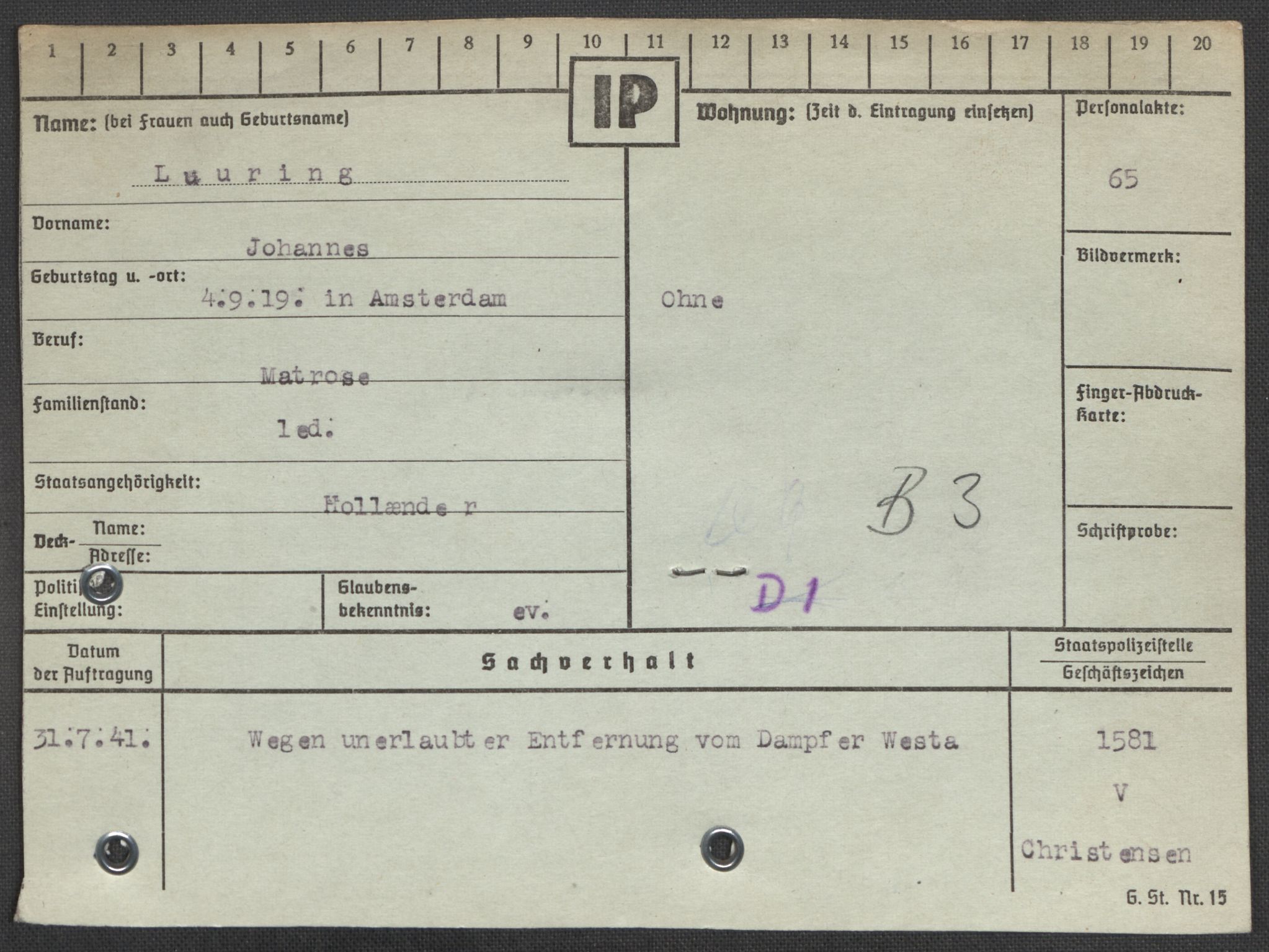 Befehlshaber der Sicherheitspolizei und des SD, AV/RA-RAFA-5969/E/Ea/Eaa/L0007: Register over norske fanger i Møllergata 19: Lundb-N, 1940-1945, s. 72