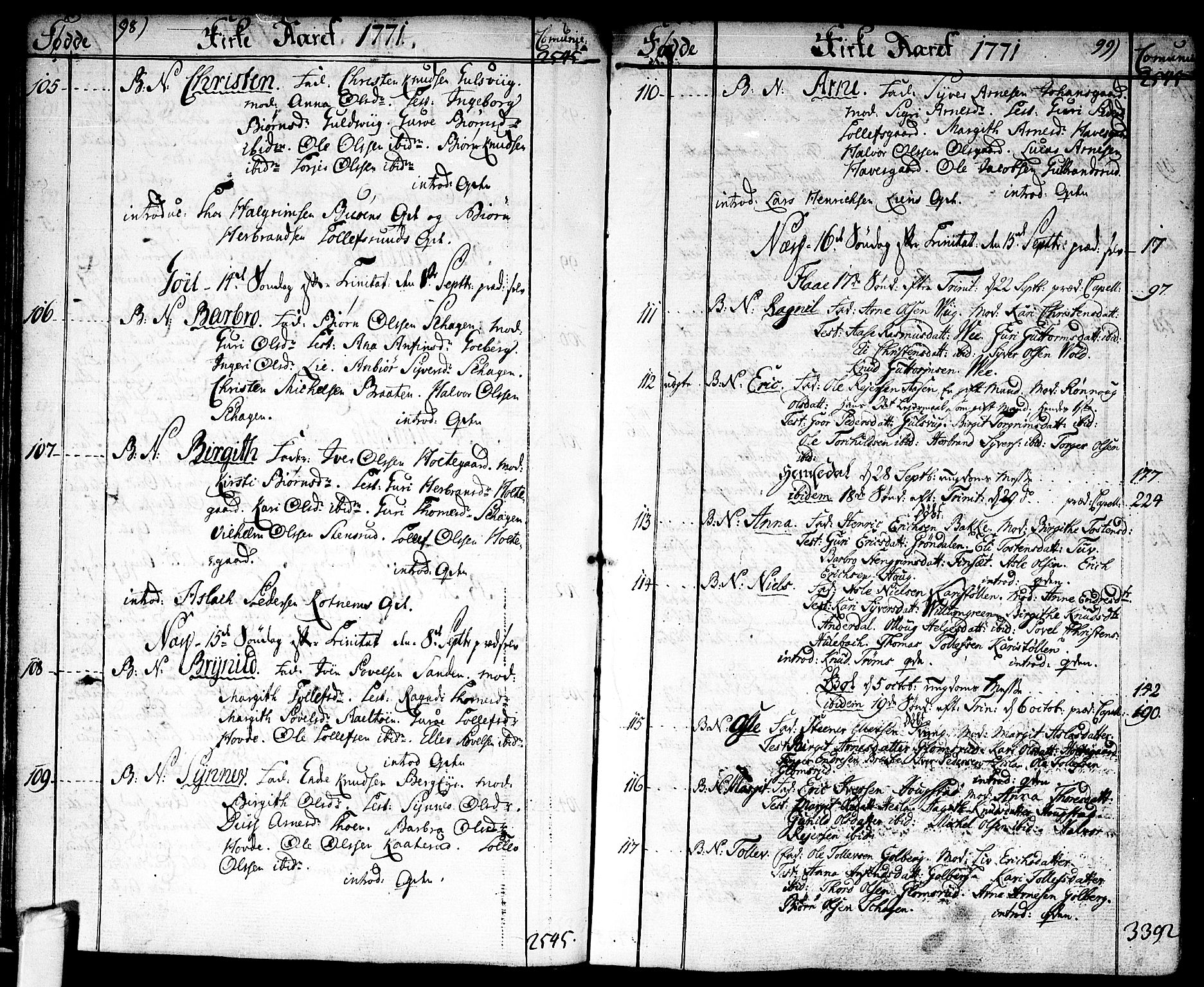 Nes kirkebøker, SAKO/A-236/F/Fa/L0004: Ministerialbok nr. 4, 1764-1786, s. 98-99