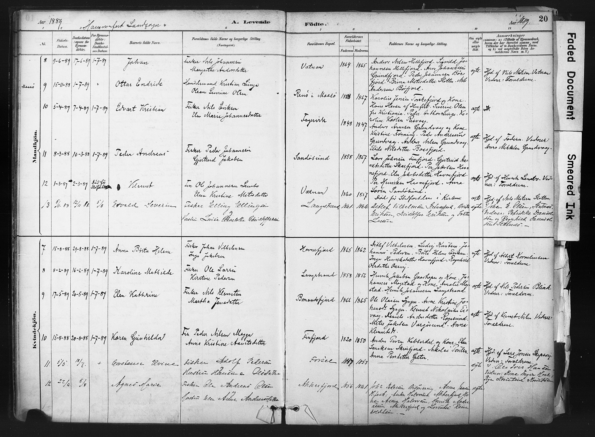Hammerfest sokneprestkontor, AV/SATØ-S-1347/H/Ha/L0011.kirke: Ministerialbok nr. 11 /1, 1885-1897, s. 20