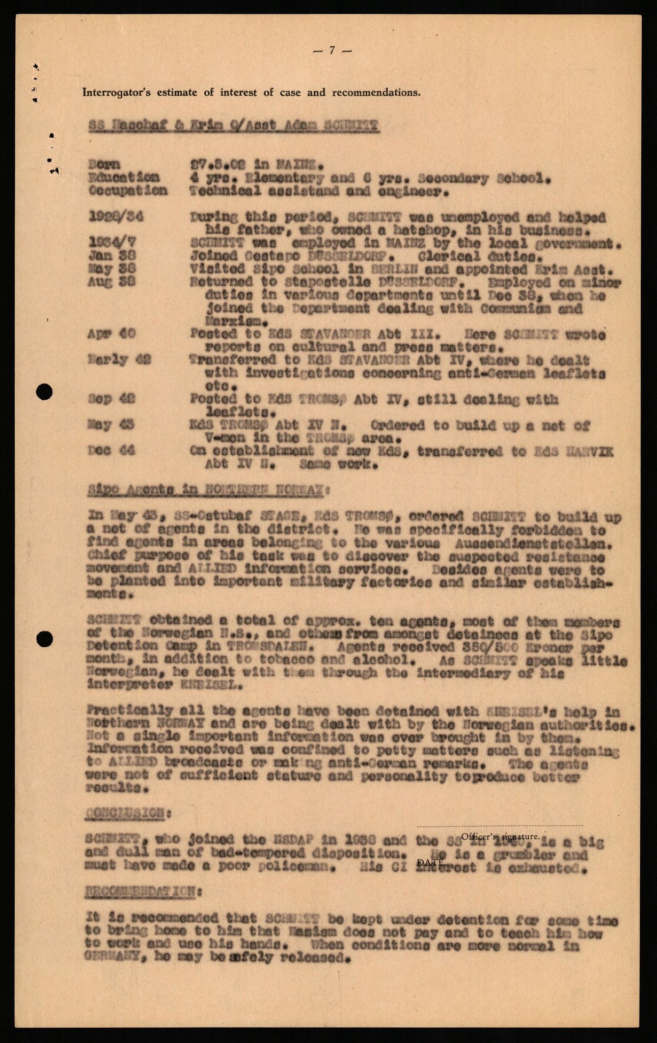 Forsvaret, Forsvarets overkommando II, RA/RAFA-3915/D/Db/L0029: CI Questionaires. Tyske okkupasjonsstyrker i Norge. Tyskere., 1945-1946, s. 452