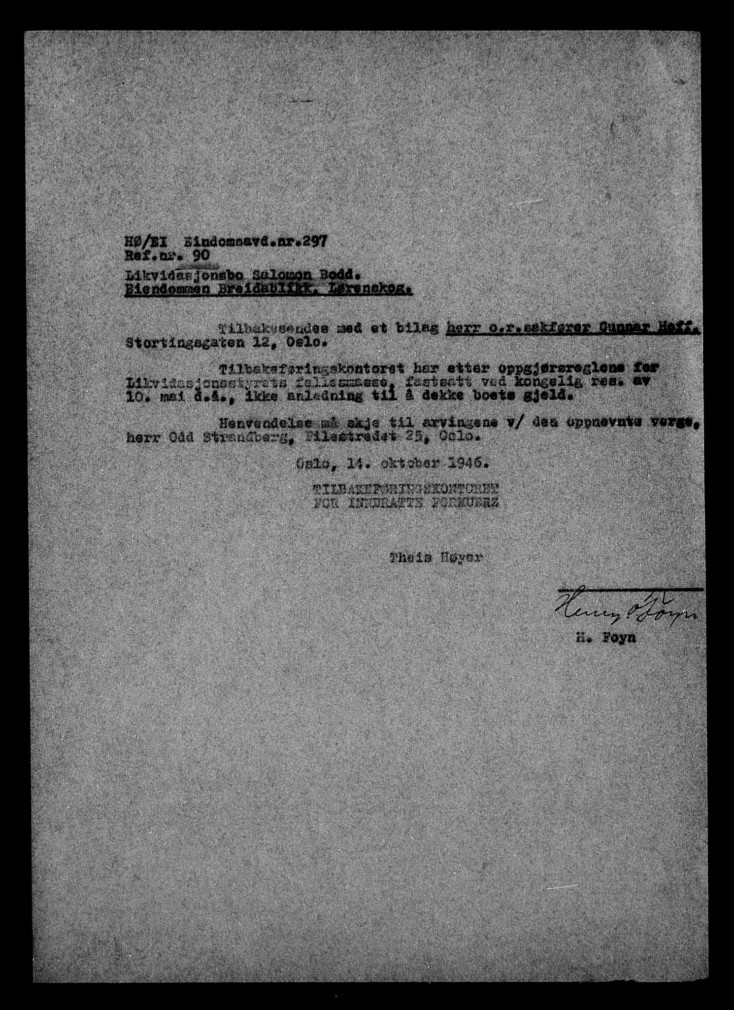 Justisdepartementet, Tilbakeføringskontoret for inndratte formuer, AV/RA-S-1564/H/Hc/Hcc/L0927: --, 1945-1947, s. 128