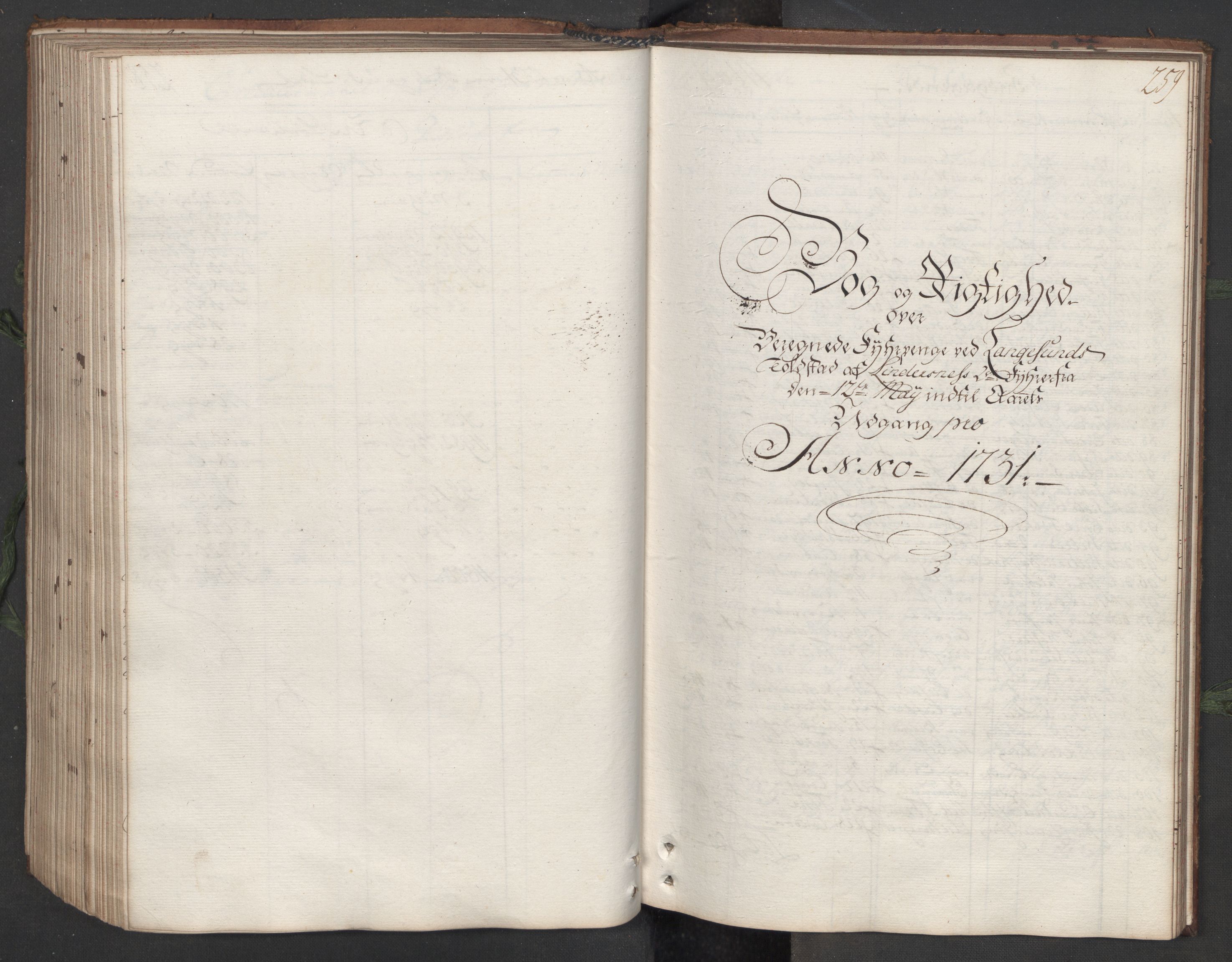 Generaltollkammeret, tollregnskaper, RA/EA-5490/R12/L0007/0001: Tollregnskaper Langesund / Hovedtollbok, 1731, s. 258b-259a