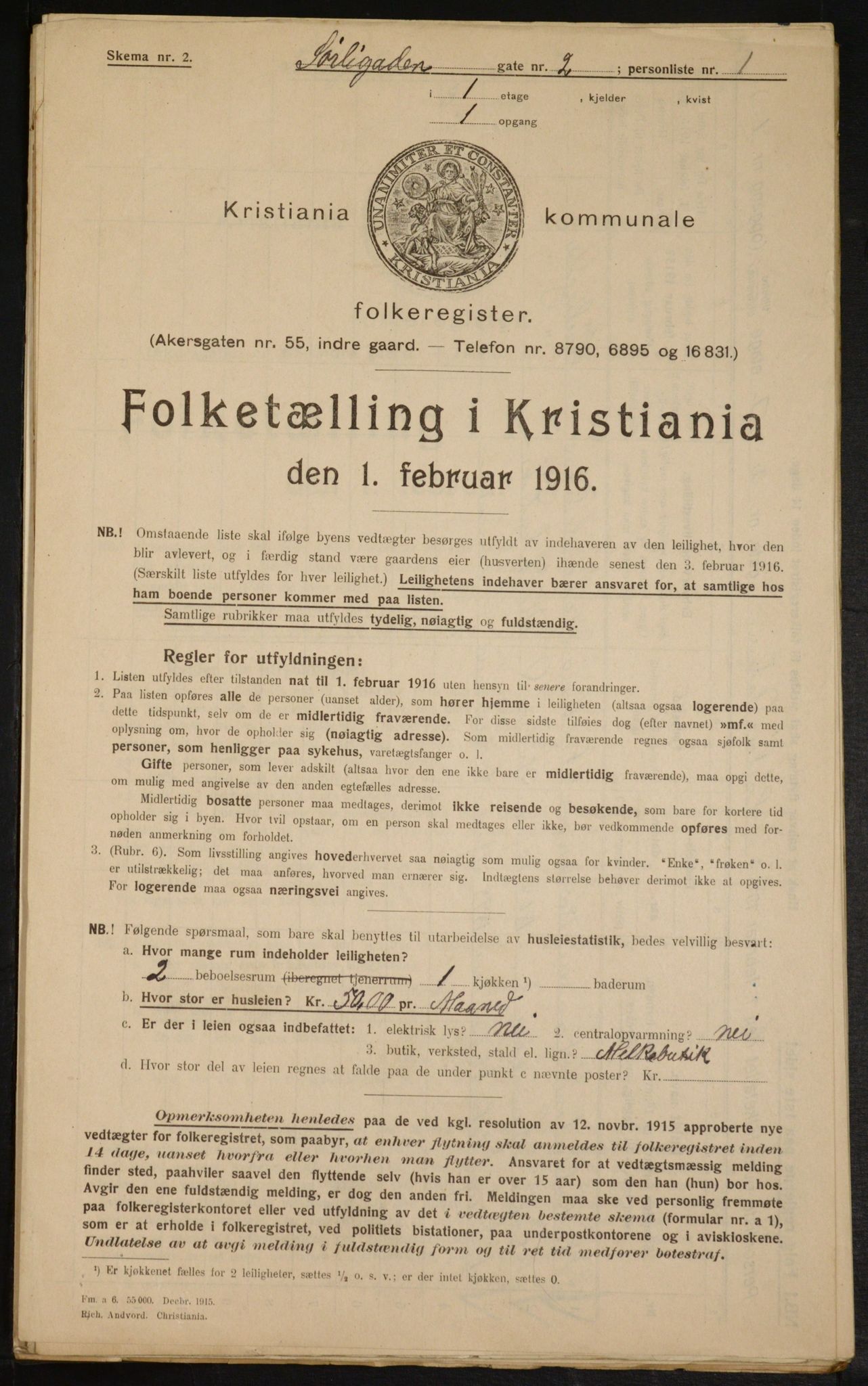 OBA, Kommunal folketelling 1.2.1916 for Kristiania, 1916, s. 109407