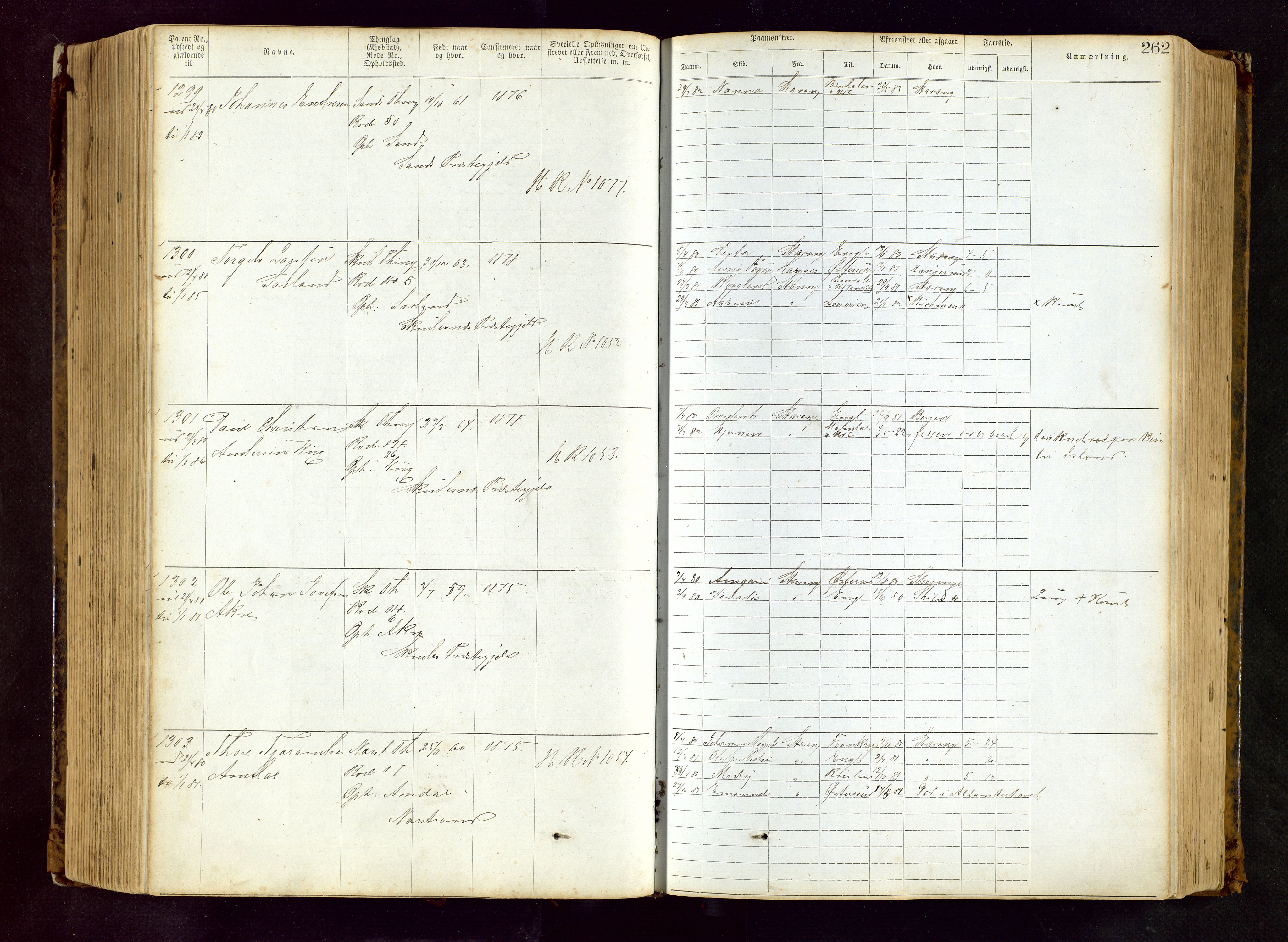 Haugesund sjømannskontor, SAST/A-102007/F/Ff/L0002: Sjøfartsrulle Skudenes krets nr. 1-2719, 1868-1948, s. 262