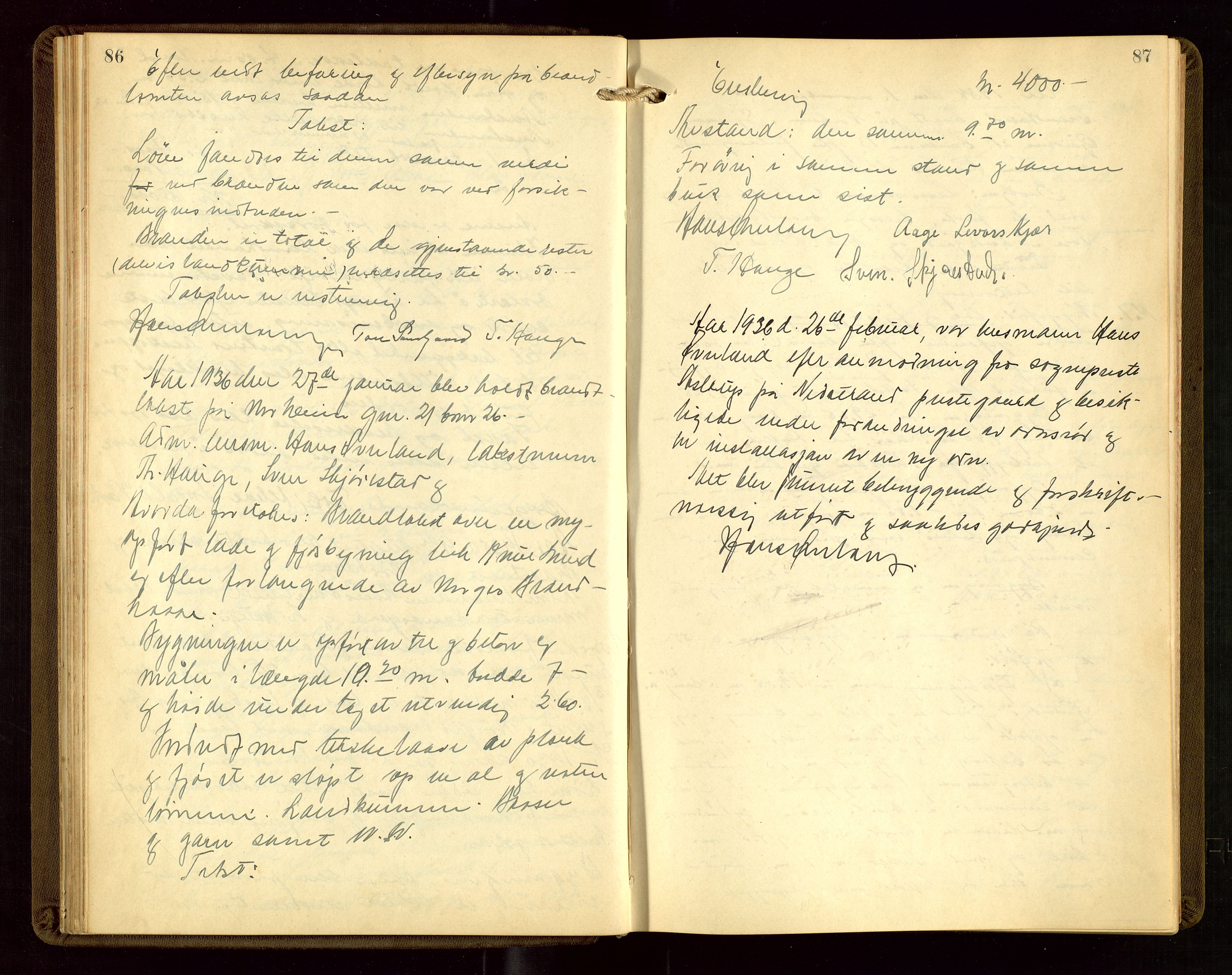 Nedstrand lensmannskontor, AV/SAST-A-100236/Goa/L0002: "Brandtakstprotokoll for lensmannen i Nedstrand", 1922-1955, s. 86-87