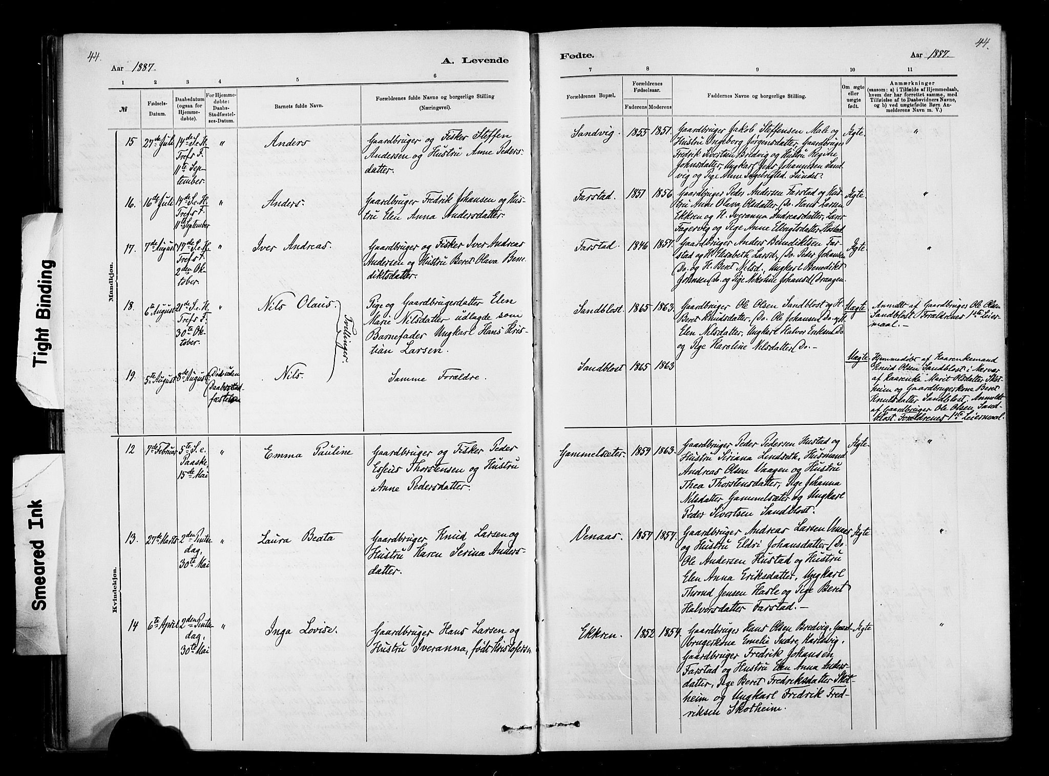 Ministerialprotokoller, klokkerbøker og fødselsregistre - Møre og Romsdal, AV/SAT-A-1454/567/L0778: Ministerialbok nr. 567A01, 1881-1903, s. 44