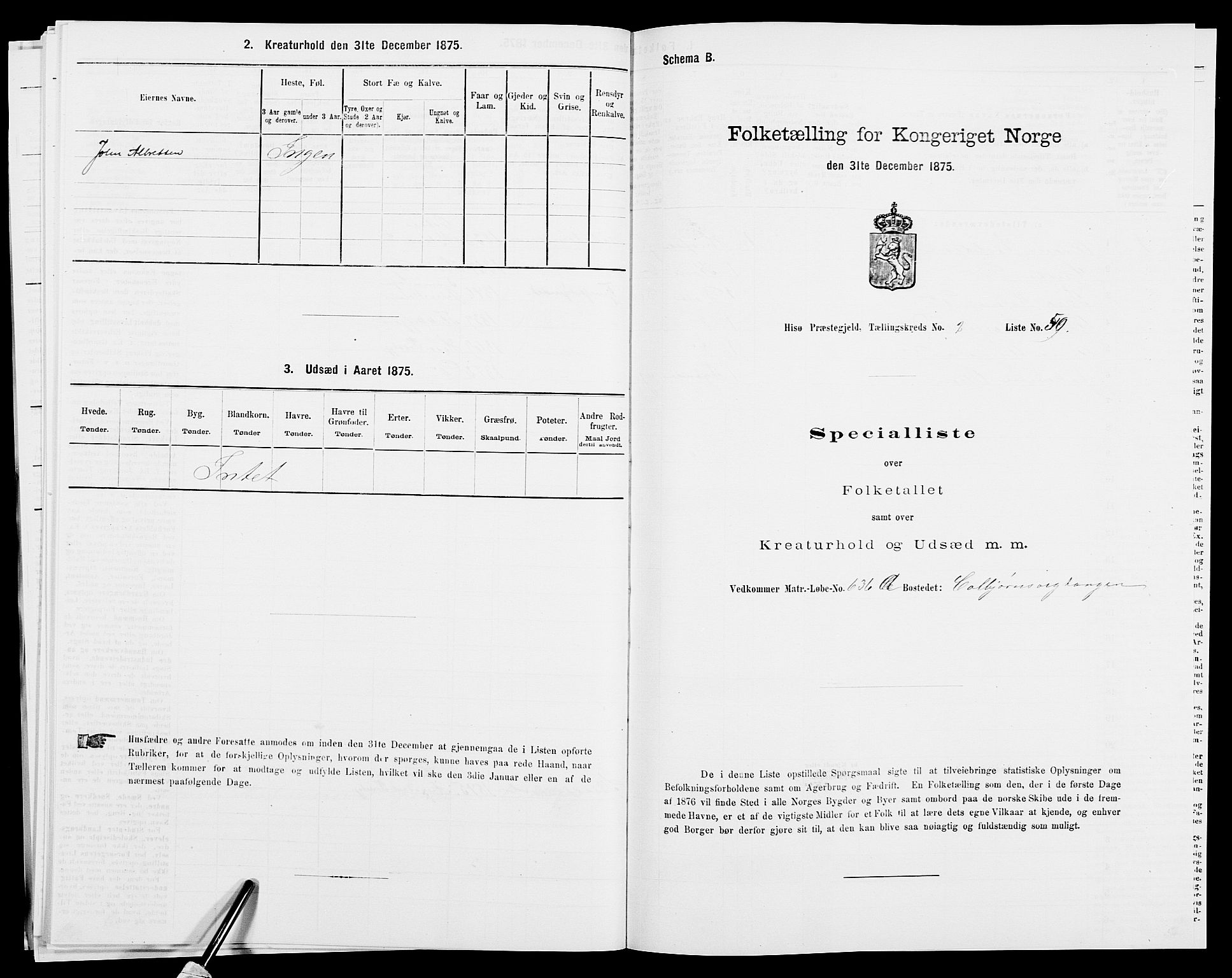 SAK, Folketelling 1875 for 0922P Hisøy prestegjeld, 1875, s. 382