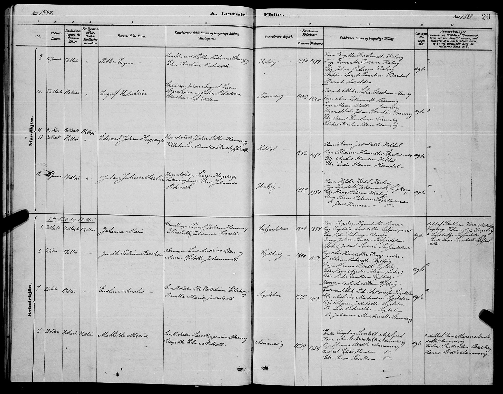 Ministerialprotokoller, klokkerbøker og fødselsregistre - Nordland, AV/SAT-A-1459/853/L0776: Klokkerbok nr. 853C04, 1878-1889, s. 26