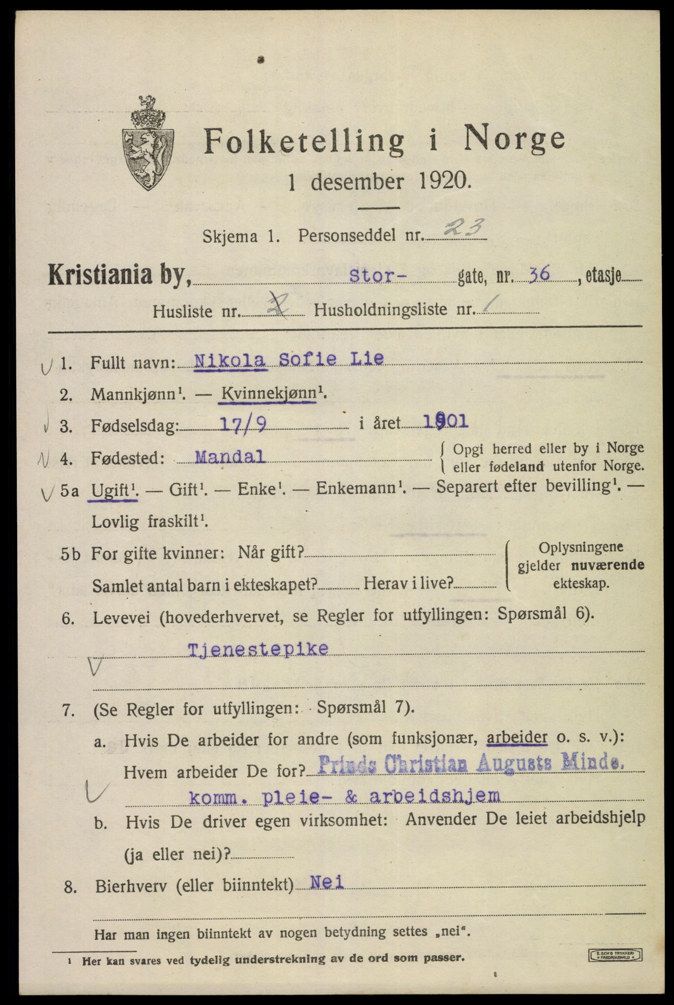 SAO, Folketelling 1920 for 0301 Kristiania kjøpstad, 1920, s. 548919