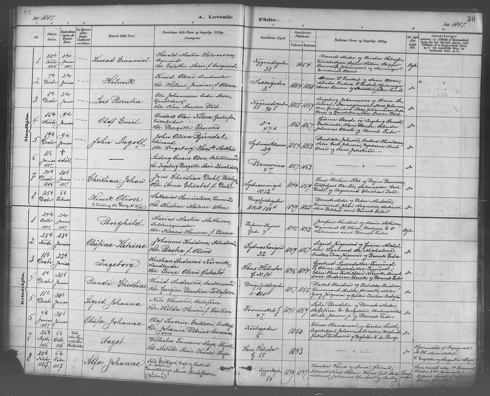 Johanneskirken sokneprestembete, AV/SAB-A-76001/H/Hab: Klokkerbok nr. A 1, 1885-1900, s. 30