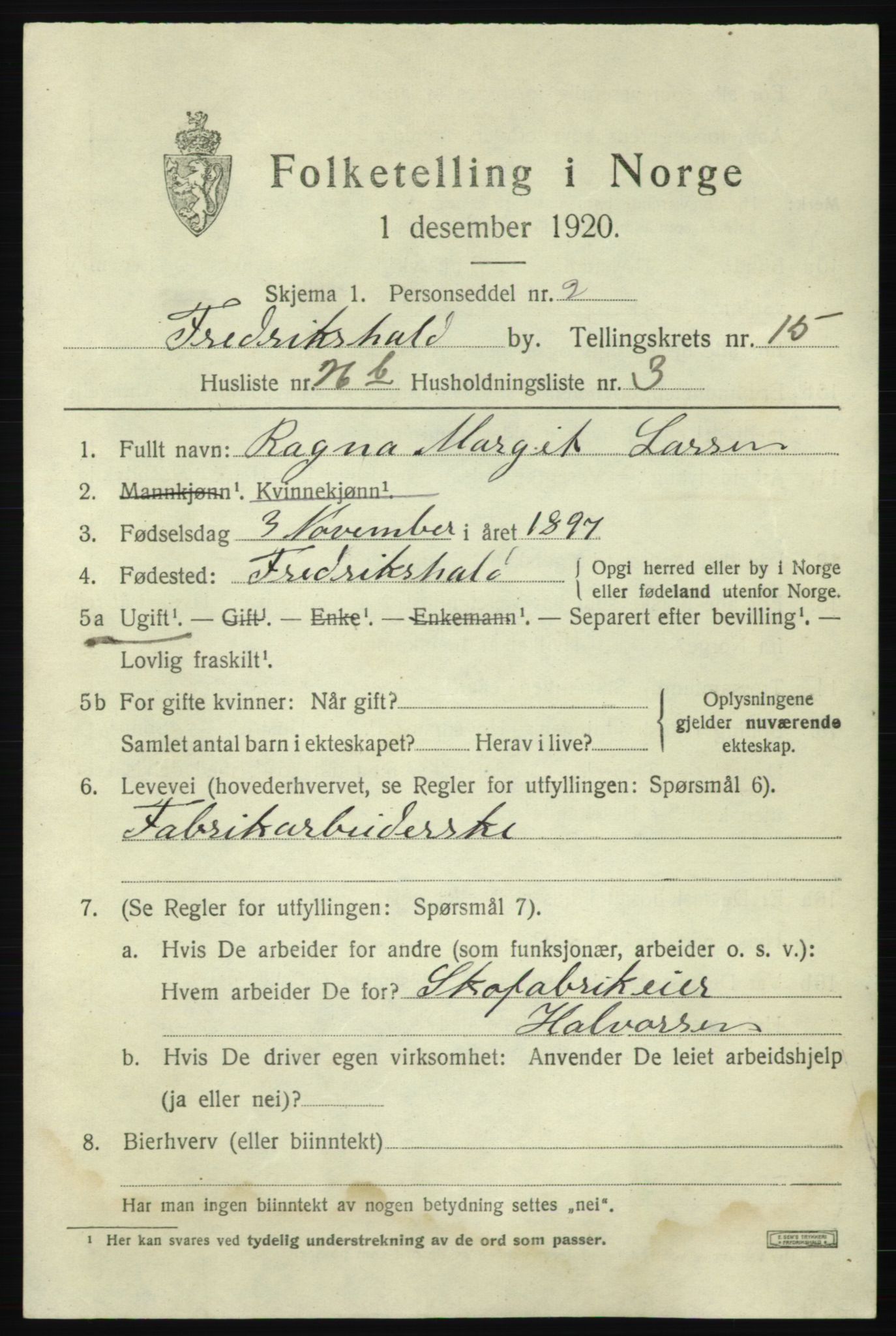 SAO, Folketelling 1920 for 0101 Fredrikshald kjøpstad, 1920, s. 23830