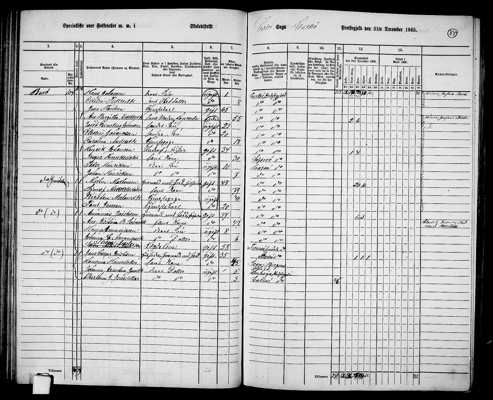 RA, Folketelling 1865 for 1936P Karlsøy prestegjeld, 1865, s. 84