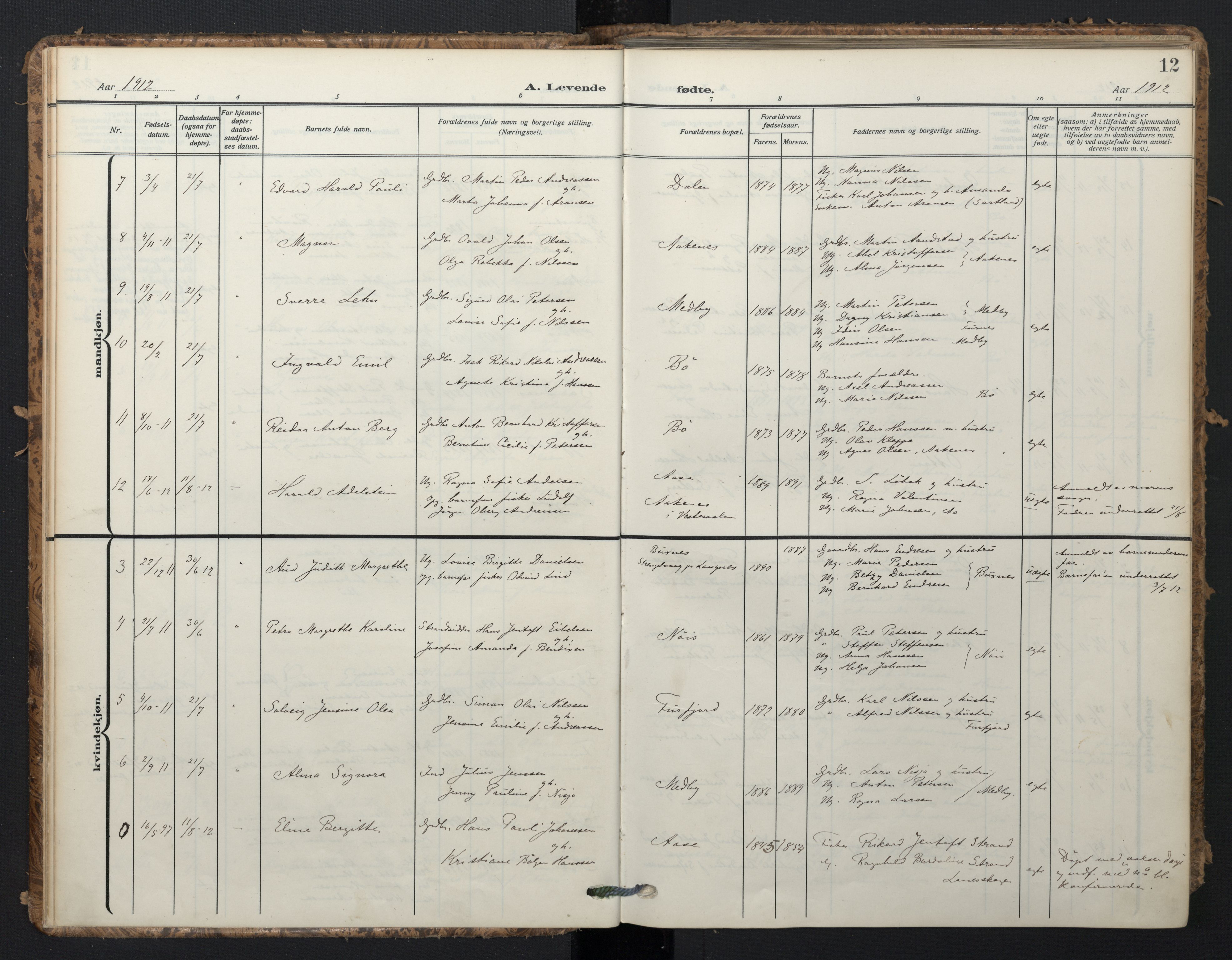 Ministerialprotokoller, klokkerbøker og fødselsregistre - Nordland, SAT/A-1459/898/L1423: Ministerialbok nr. 898A03, 1909-1928, s. 12