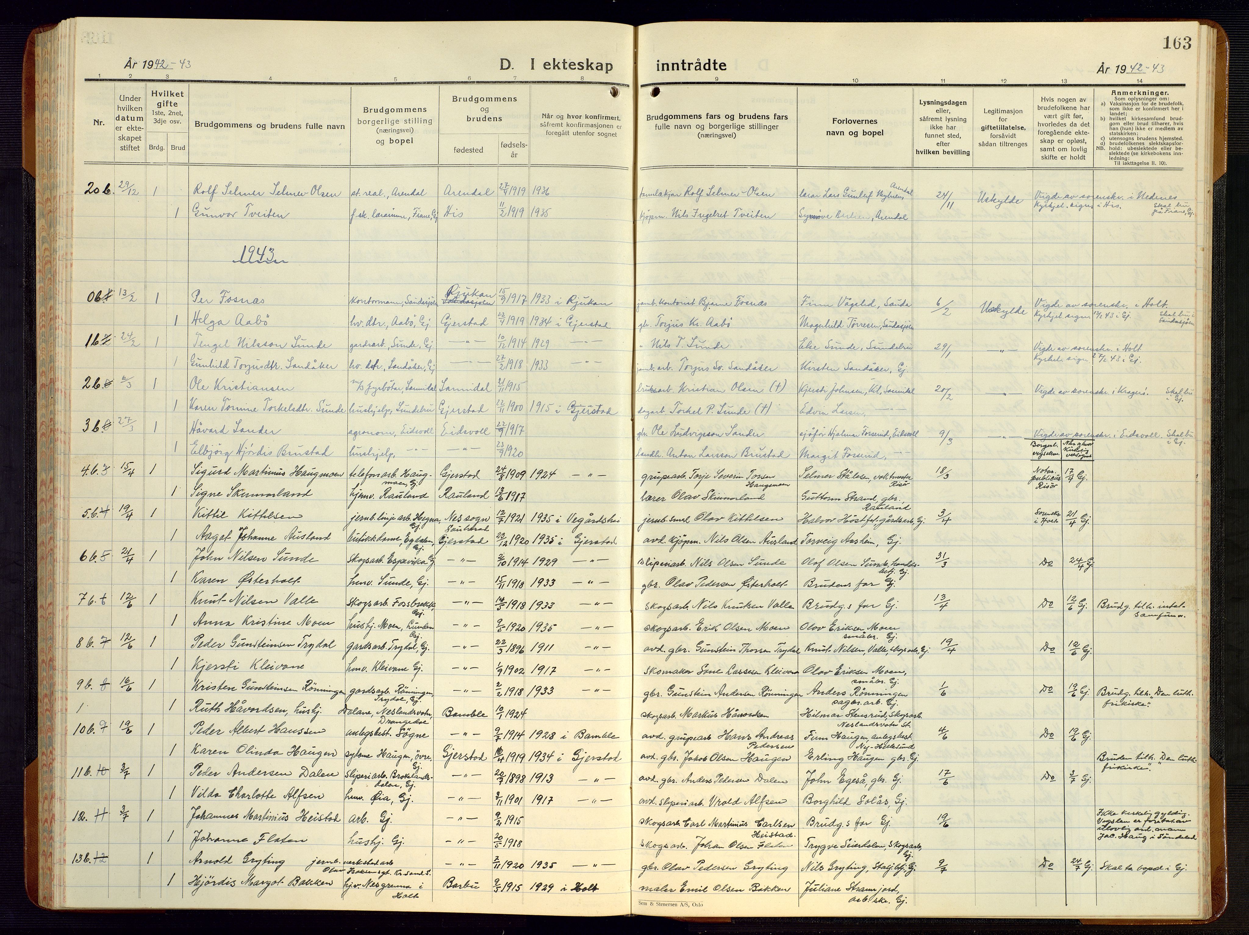 Gjerstad sokneprestkontor, SAK/1111-0014/F/Fb/Fba/L0009: Klokkerbok nr. B 9, 1925-1946, s. 163