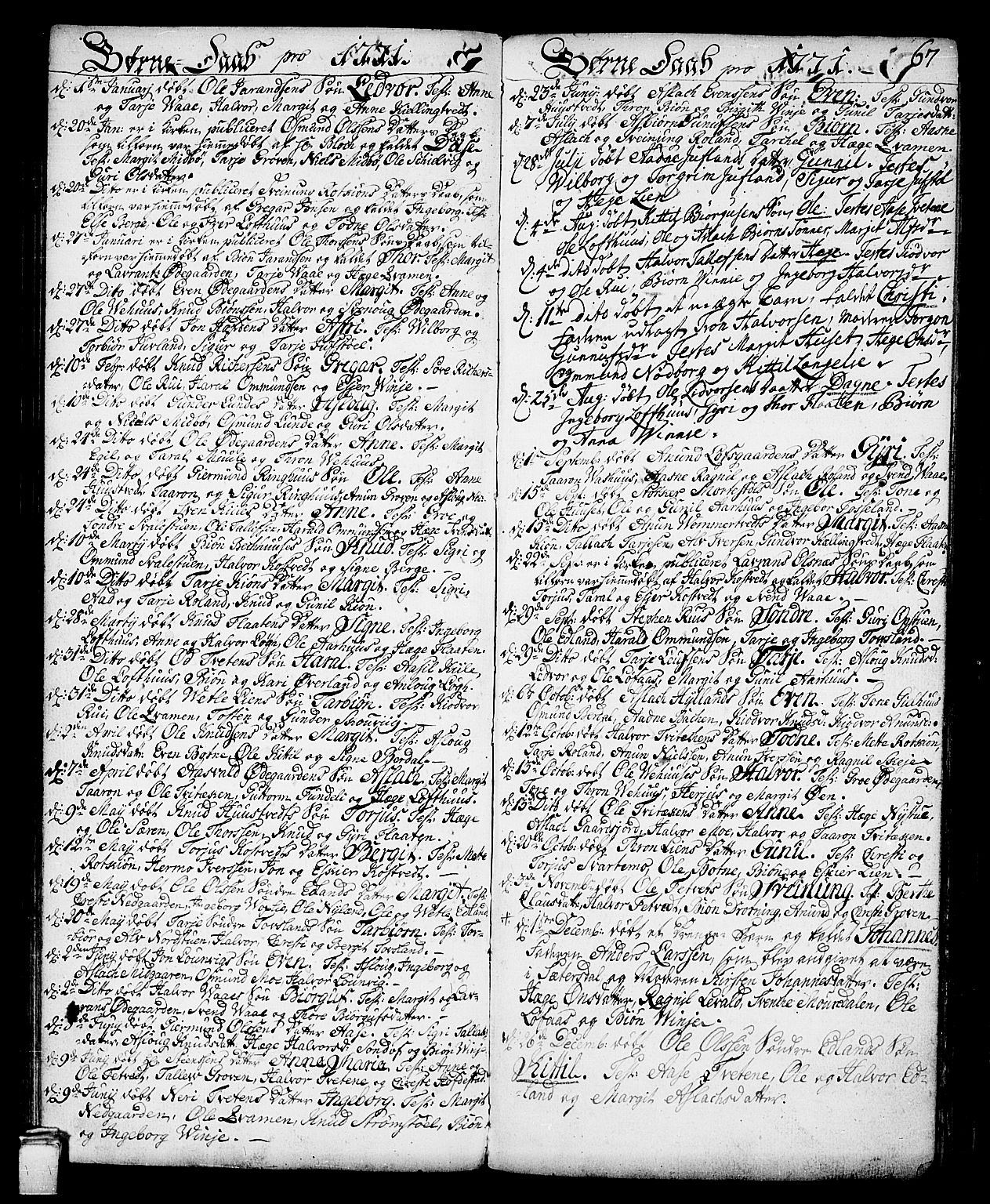 Vinje kirkebøker, AV/SAKO-A-312/F/Fa/L0002: Ministerialbok nr. I 2, 1767-1814, s. 67