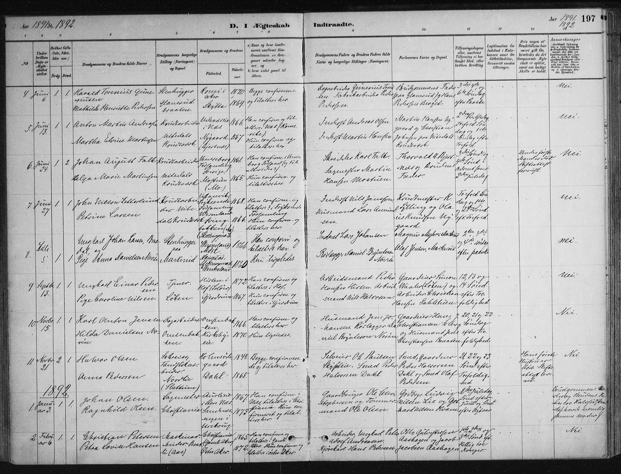 Nittedal prestekontor Kirkebøker, AV/SAO-A-10365a/F/Fa/L0007: Ministerialbok nr. I 7, 1879-1901, s. 197