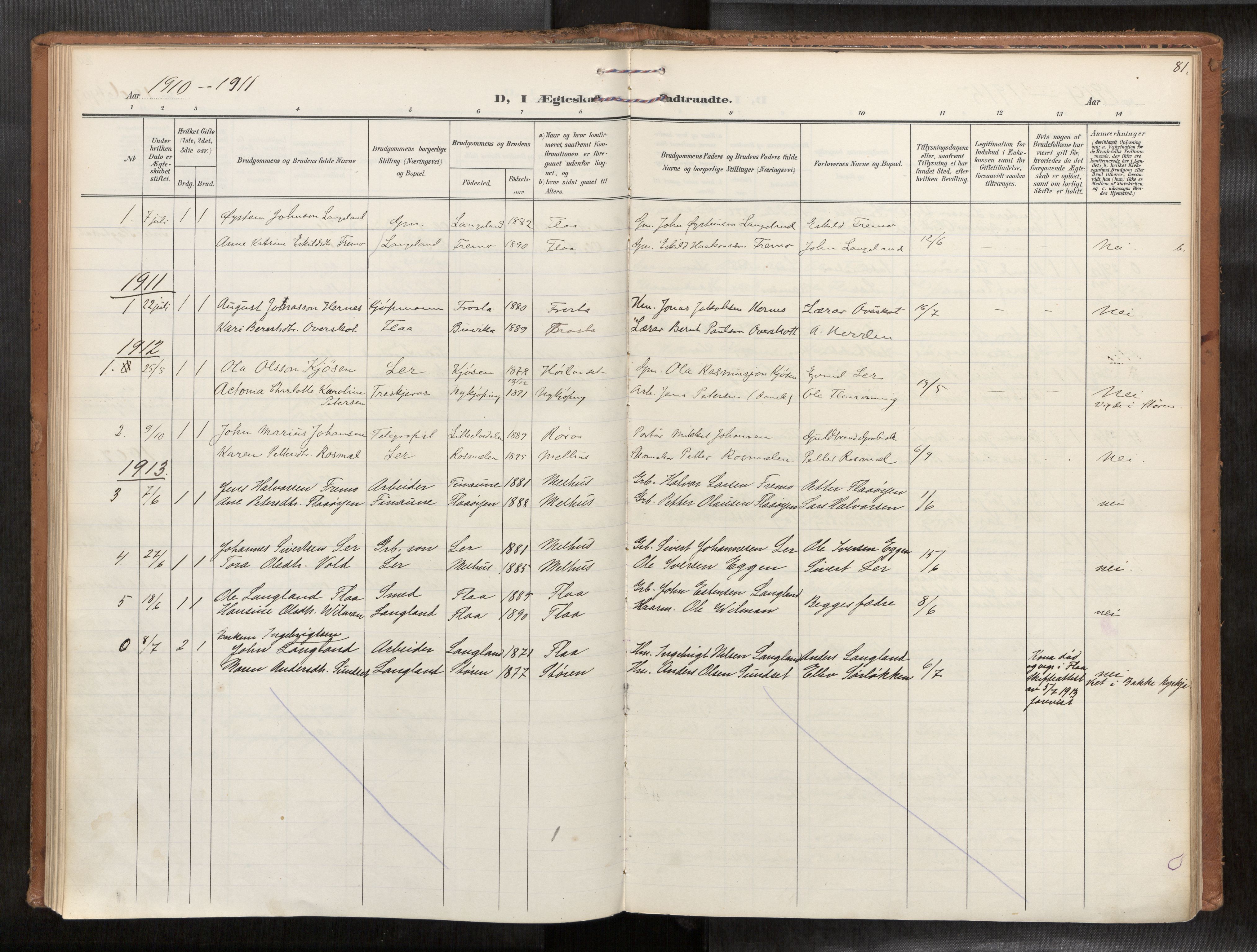 Ministerialprotokoller, klokkerbøker og fødselsregistre - Sør-Trøndelag, SAT/A-1456/693/L1119b: Ministerialbok nr. 693A02, 1906-1936, s. 81