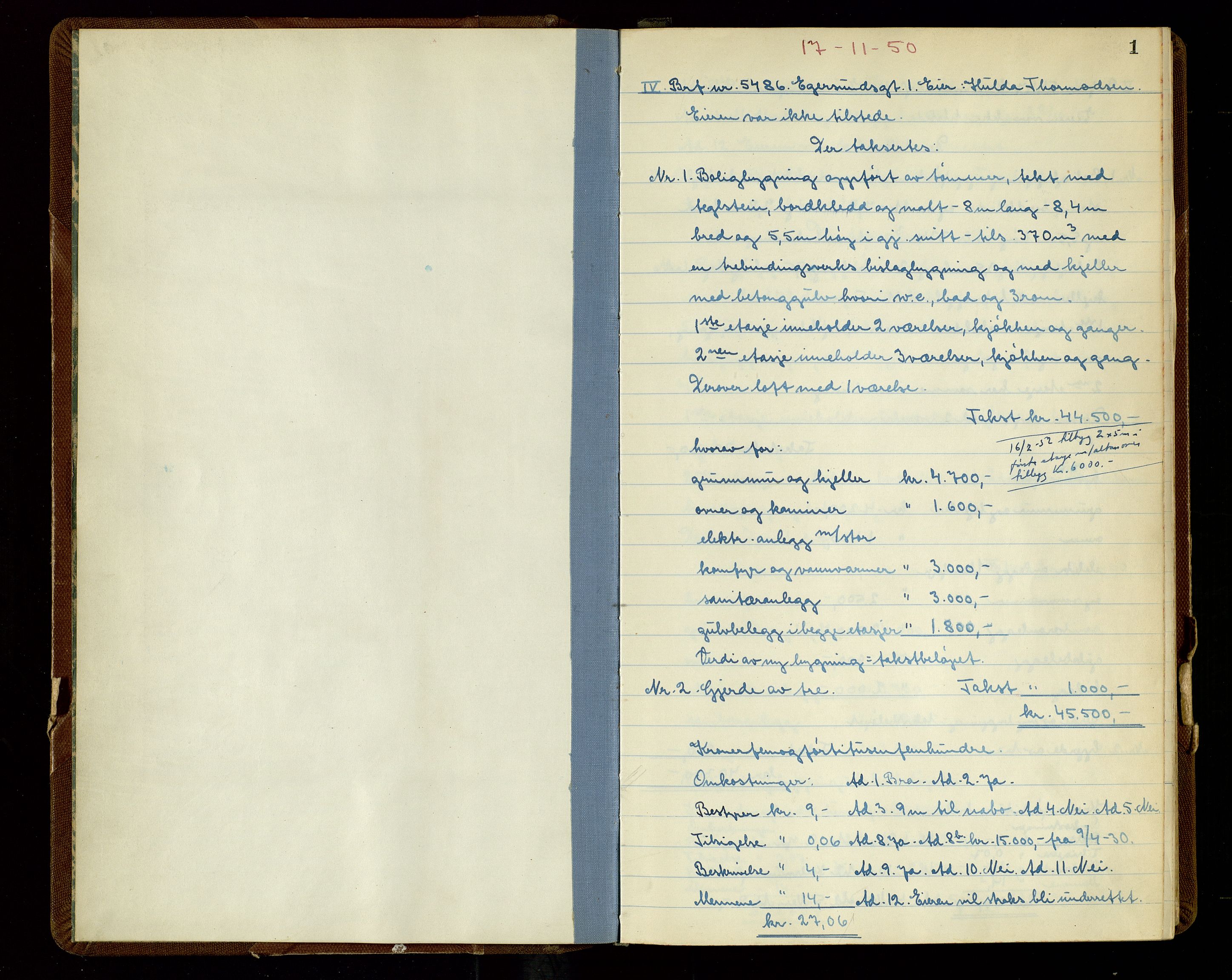 Norges Brannkasse Stavanger, AV/SAST-A-102143/F/Fd/L0038: Branntaksprotokoll nr. 49, 1950-1951, s. 1