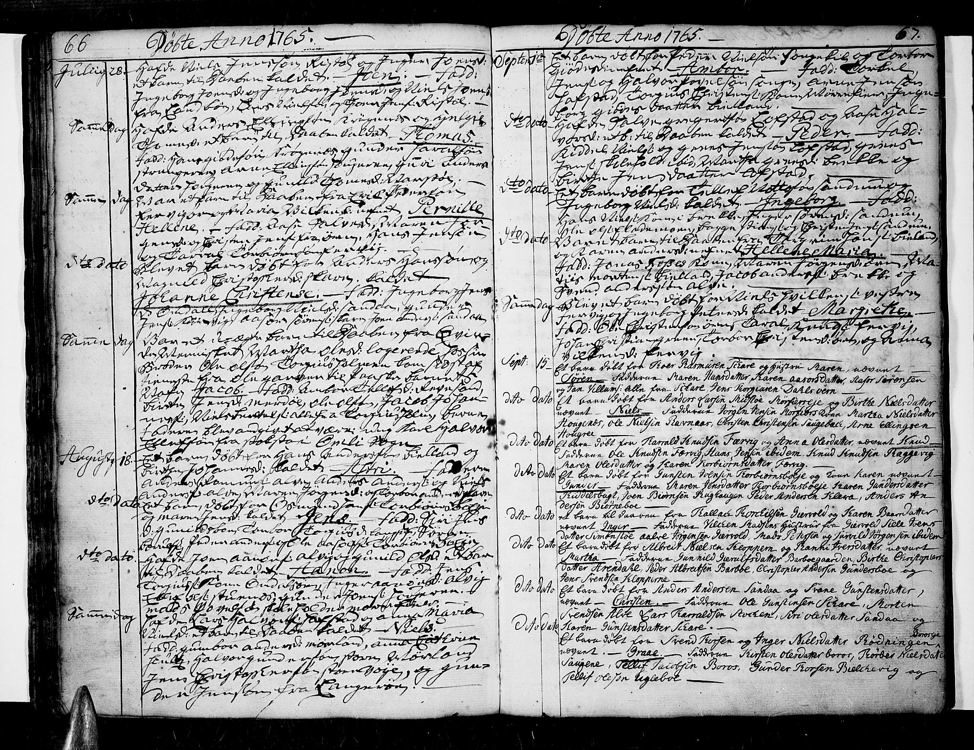 Tromøy sokneprestkontor, SAK/1111-0041/F/Fa/L0001: Ministerialbok nr. A 1, 1747-1793, s. 66-67