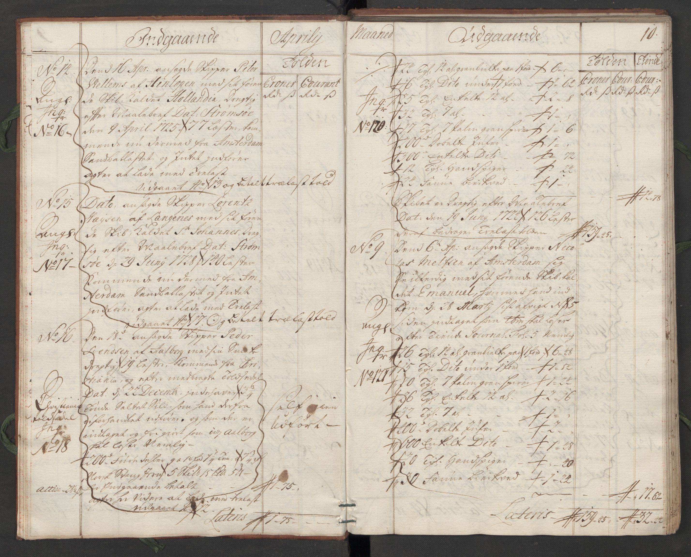 Generaltollkammeret, tollregnskaper, AV/RA-EA-5490/R07/L0009/0001: Tollregnskaper Sand / Hovedtollbok, 1731, s. 9b-10a