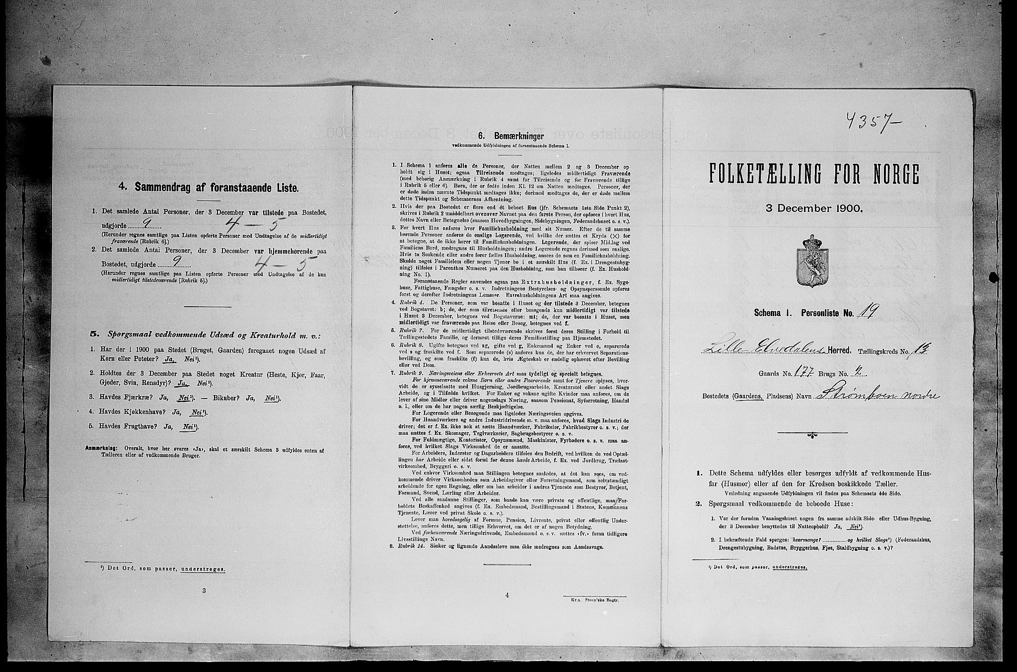 SAH, Folketelling 1900 for 0438 Lille Elvedalen herred, 1900, s. 1027