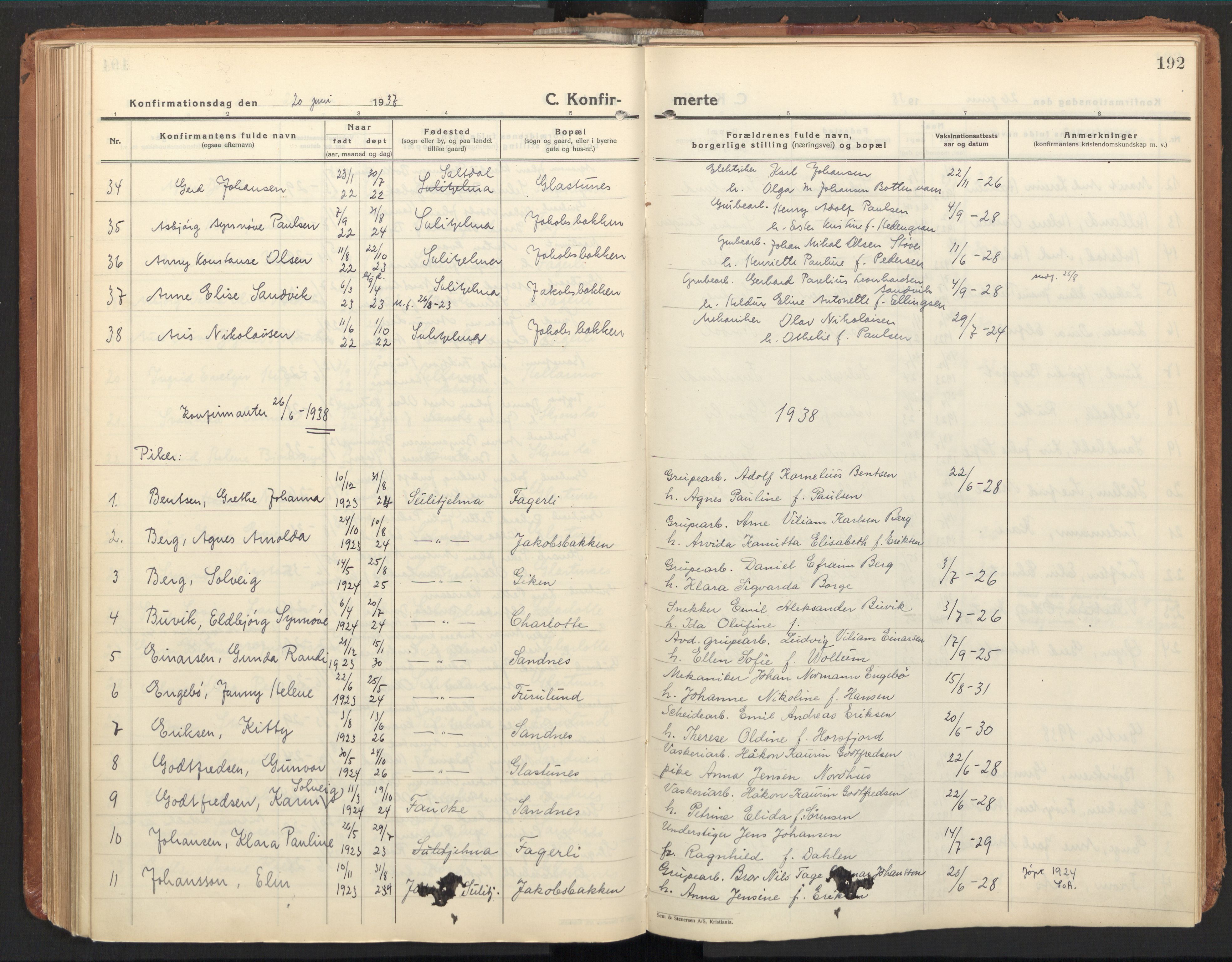 Ministerialprotokoller, klokkerbøker og fødselsregistre - Nordland, AV/SAT-A-1459/850/L0716: Residerende kapellans bok nr. 850B06, 1924-1938, s. 192