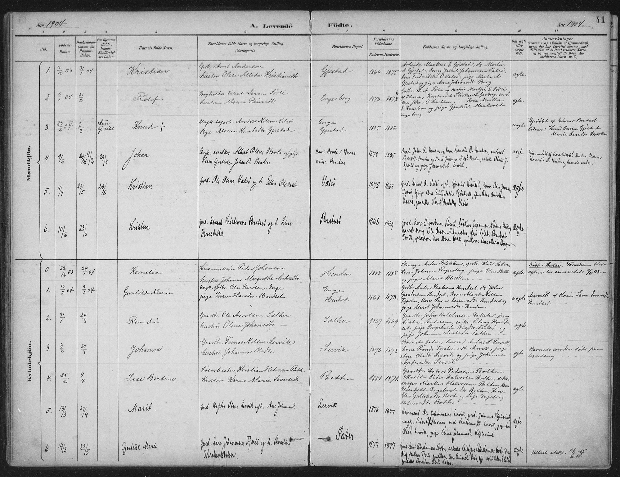 Ministerialprotokoller, klokkerbøker og fødselsregistre - Møre og Romsdal, SAT/A-1454/580/L0925: Ministerialbok nr. 580A02, 1888-1913, s. 41