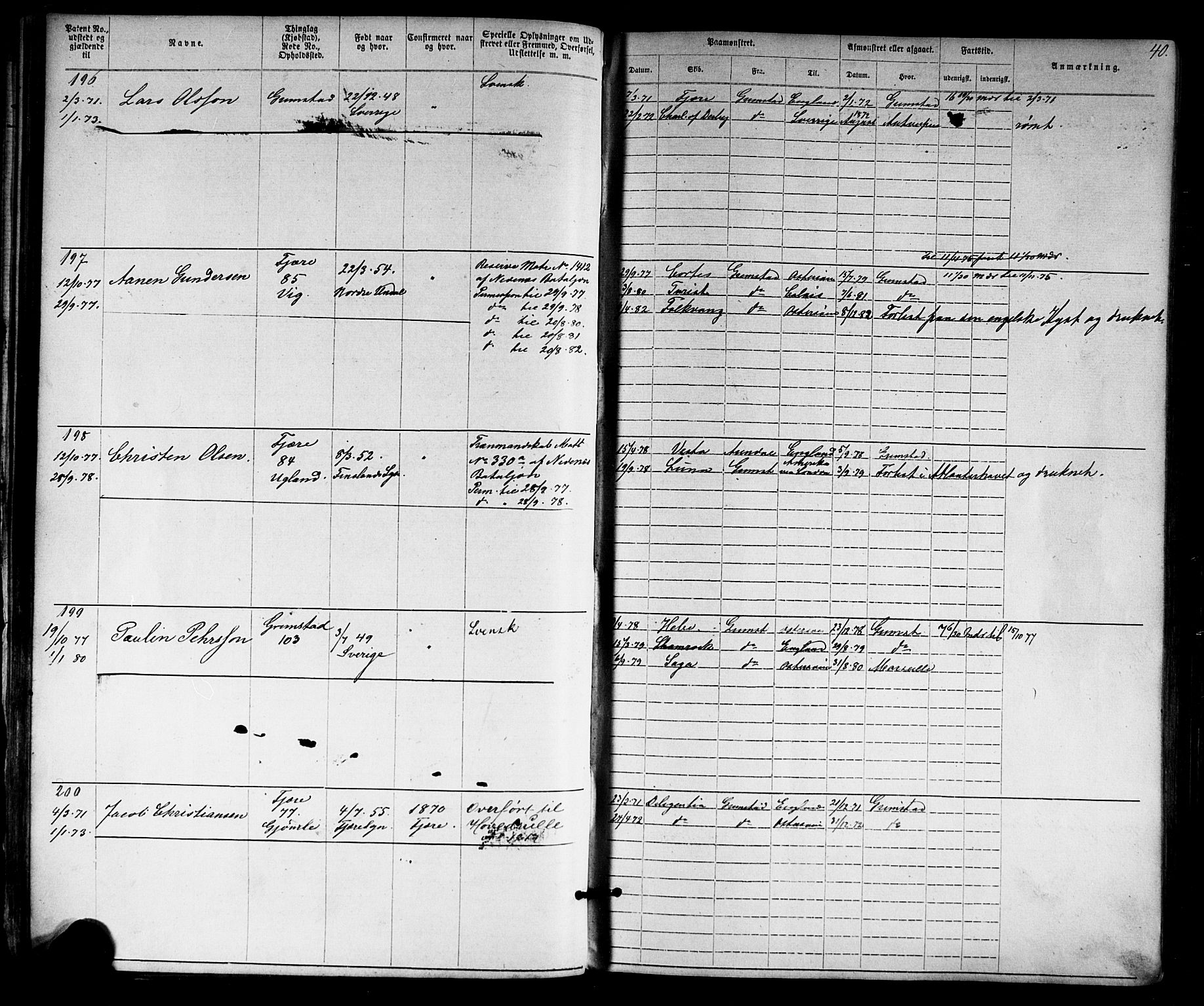 Grimstad mønstringskrets, SAK/2031-0013/F/Fa/L0005: Annotasjonsrulle nr 1-1910 med register, V-18, 1870-1892, s. 63