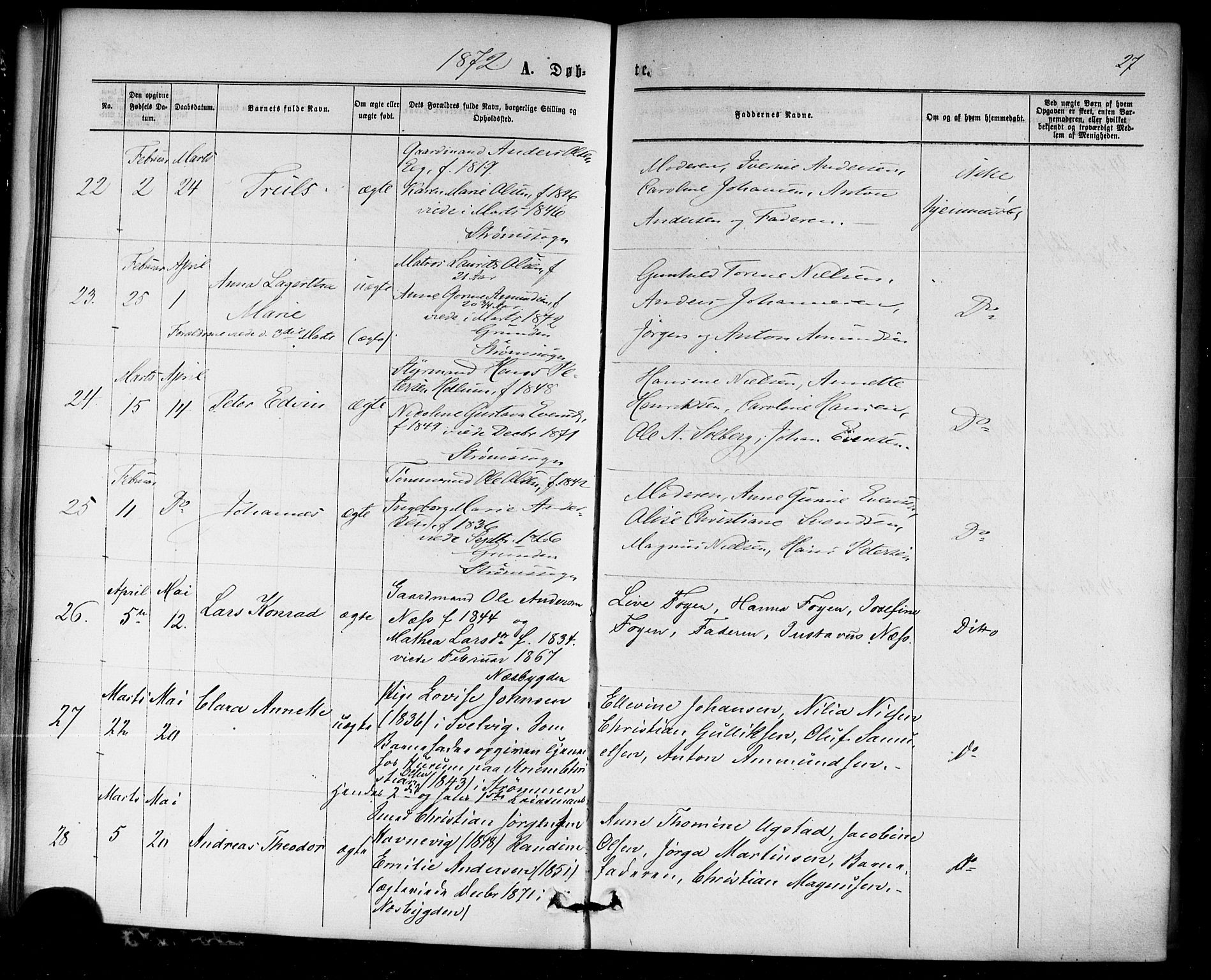 Strømm kirkebøker, AV/SAKO-A-322/F/Fa/L0002: Ministerialbok nr. I 2, 1870-1877, s. 27