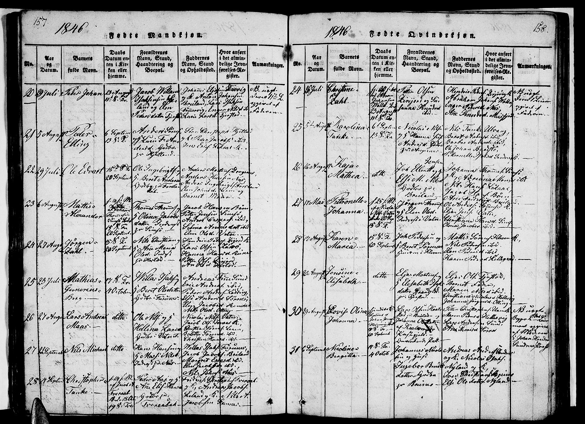 Ministerialprotokoller, klokkerbøker og fødselsregistre - Nordland, AV/SAT-A-1459/831/L0474: Klokkerbok nr. 831C01, 1820-1850, s. 157-158