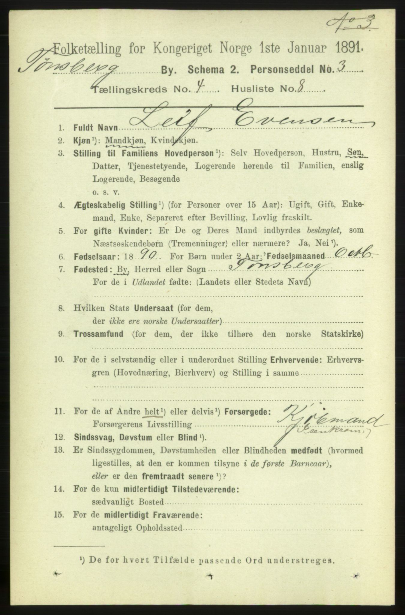 RA, Folketelling 1891 for 0705 Tønsberg kjøpstad, 1891, s. 2091