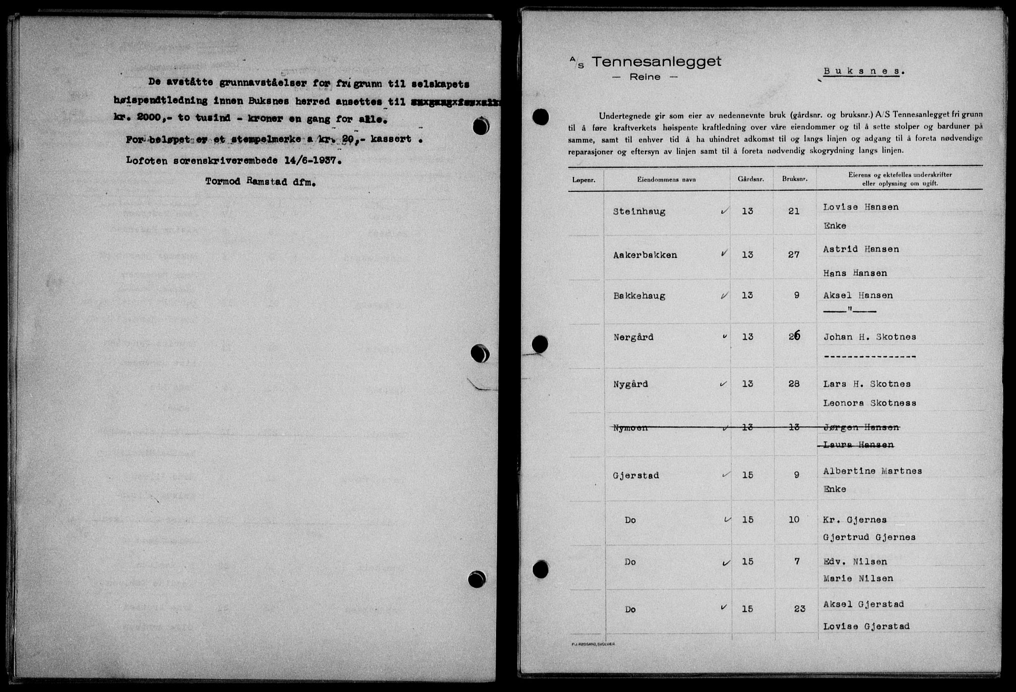 Lofoten sorenskriveri, SAT/A-0017/1/2/2C/L0003a: Pantebok nr. 3a, 1937-1938, Dagboknr: 1122/1937