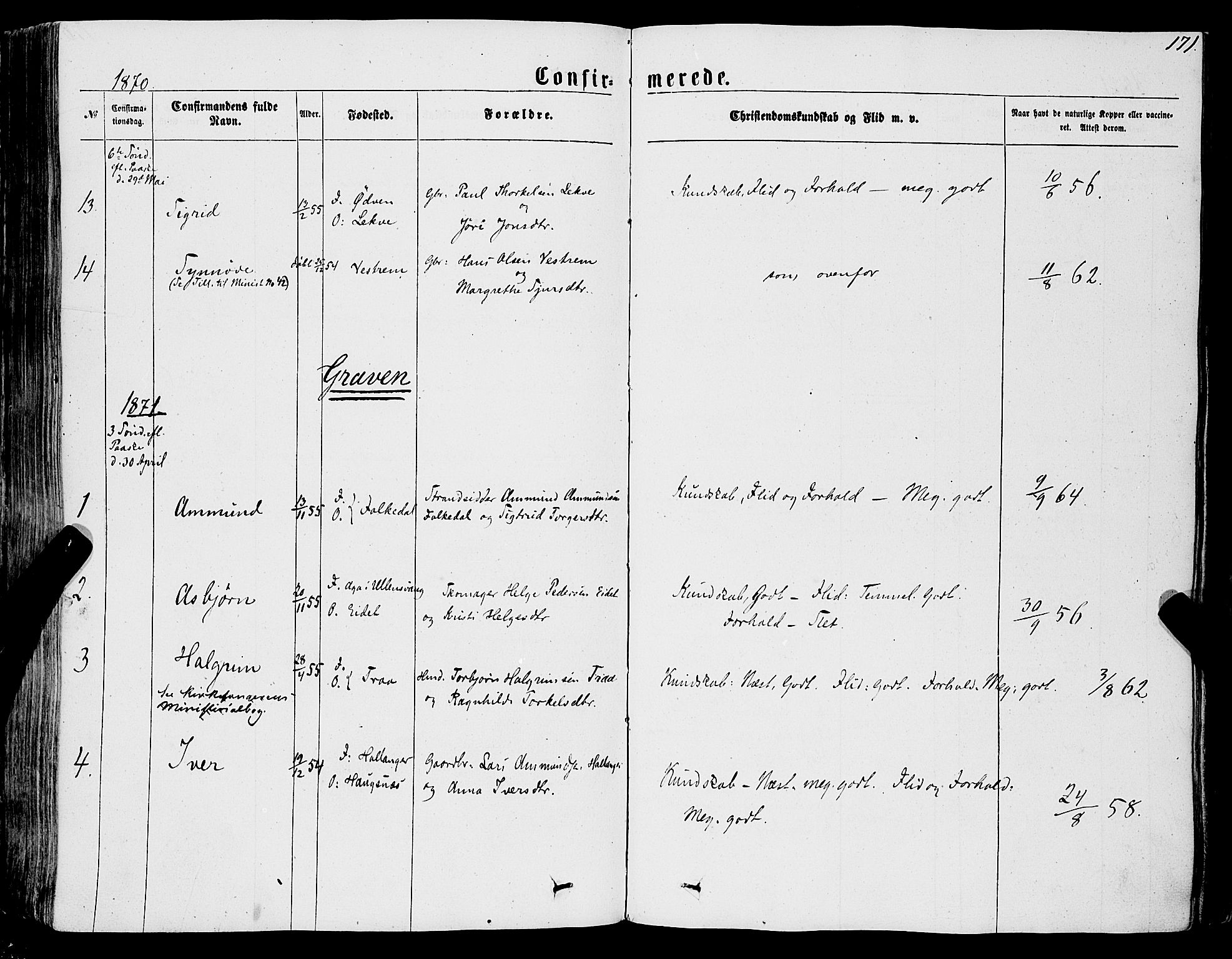Ulvik sokneprestembete, AV/SAB-A-78801/H/Haa: Ministerialbok nr. A 15, 1864-1878, s. 171