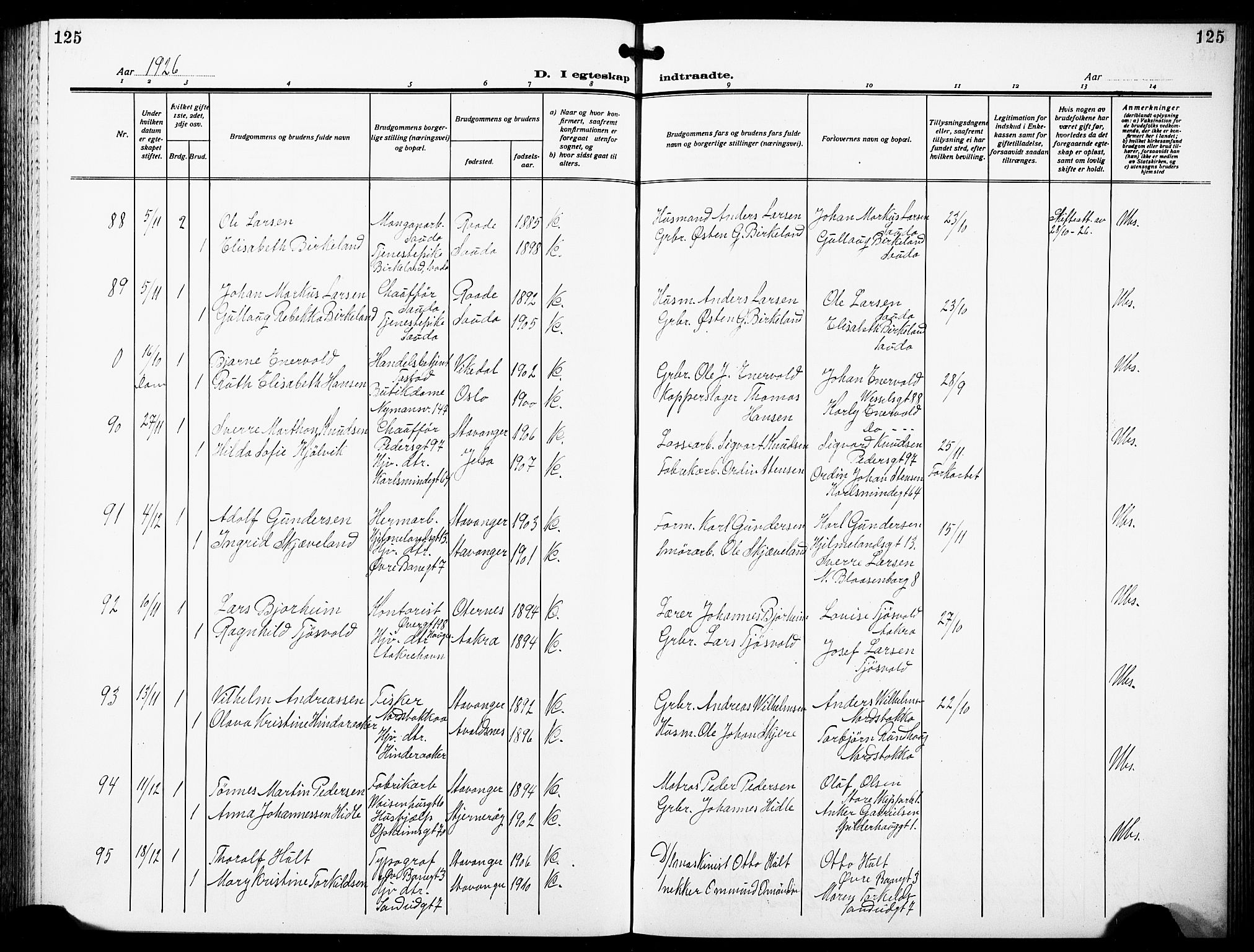 St. Johannes sokneprestkontor, SAST/A-101814/001/30/30BB/L0007: Klokkerbok nr. B 7, 1917-1932, s. 125