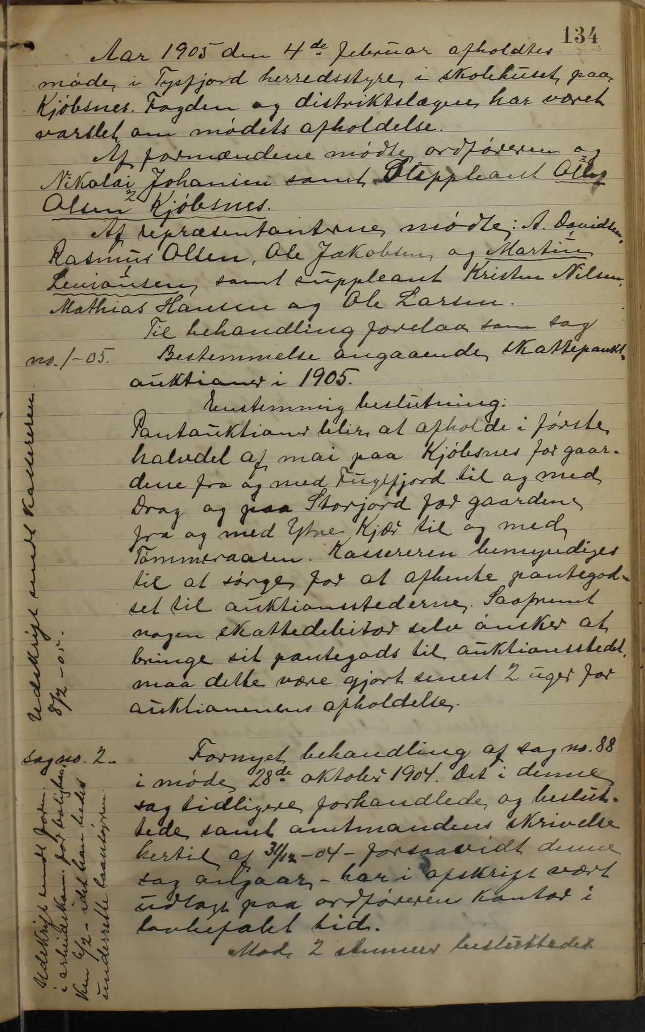 Tysfjord kommune. Formannskapet, AIN/K-18500.150/100/L0002: Forhandlingsprotokoll for Tysfjordens formandskap, 1895-1912, s. 134