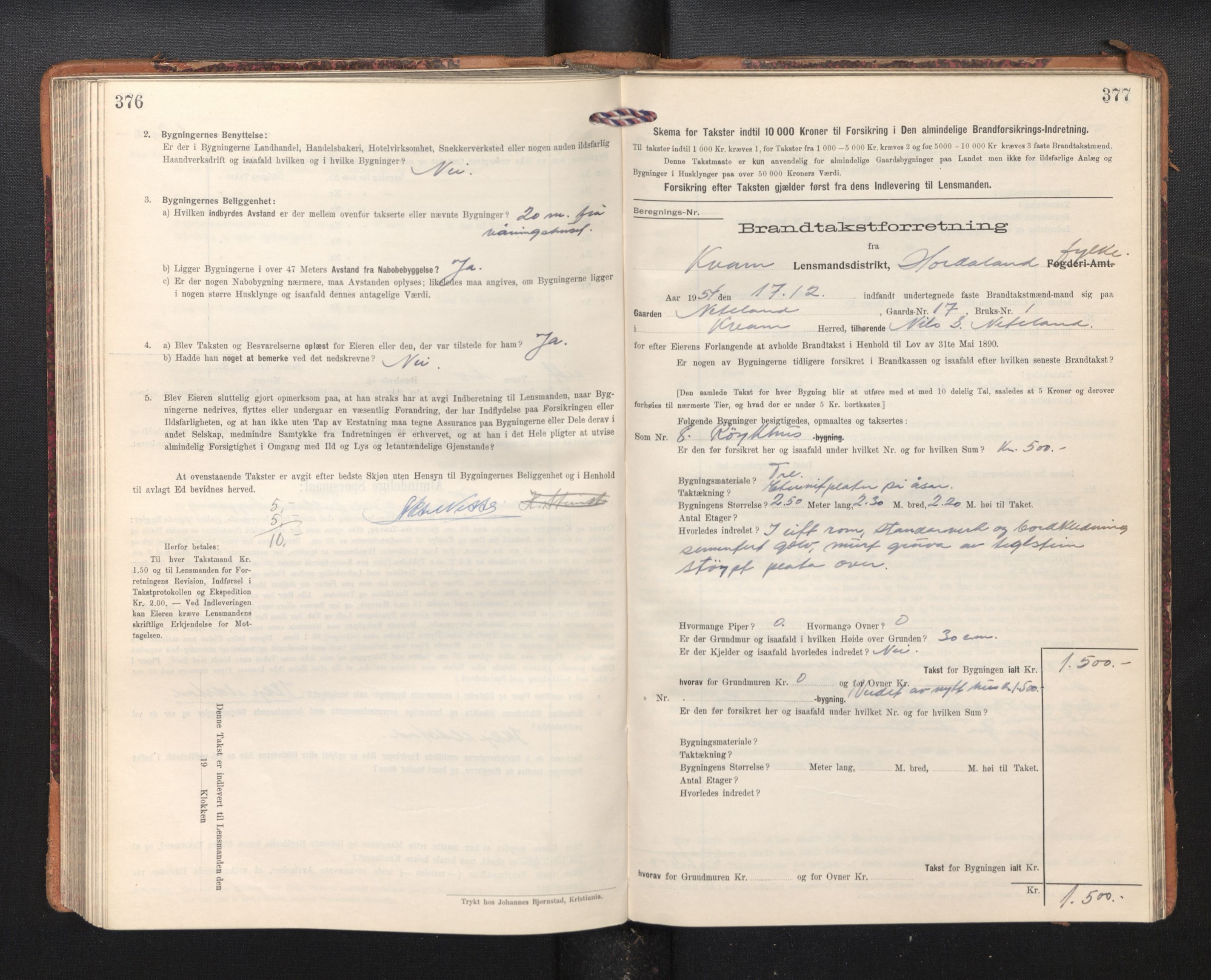 Lensmannen i Kvam, SAB/A-33201/0012/L0006: Branntakstprotokoll, skjematakst, 1913-1955, s. 376-377