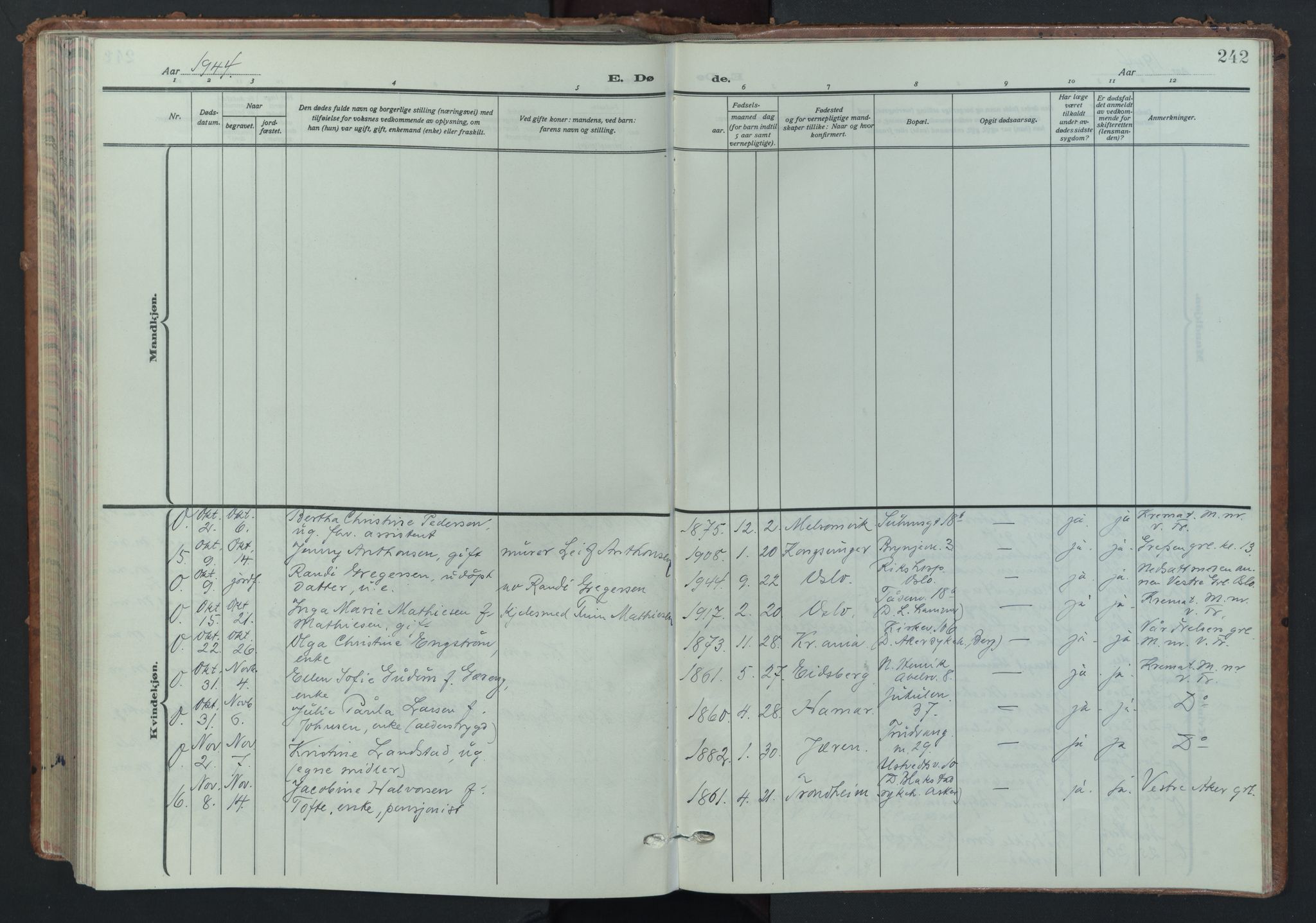 Vestre Aker prestekontor Kirkebøker, AV/SAO-A-10025/F/Fa/L0019: Ministerialbok nr. 19, 1926-1946, s. 242