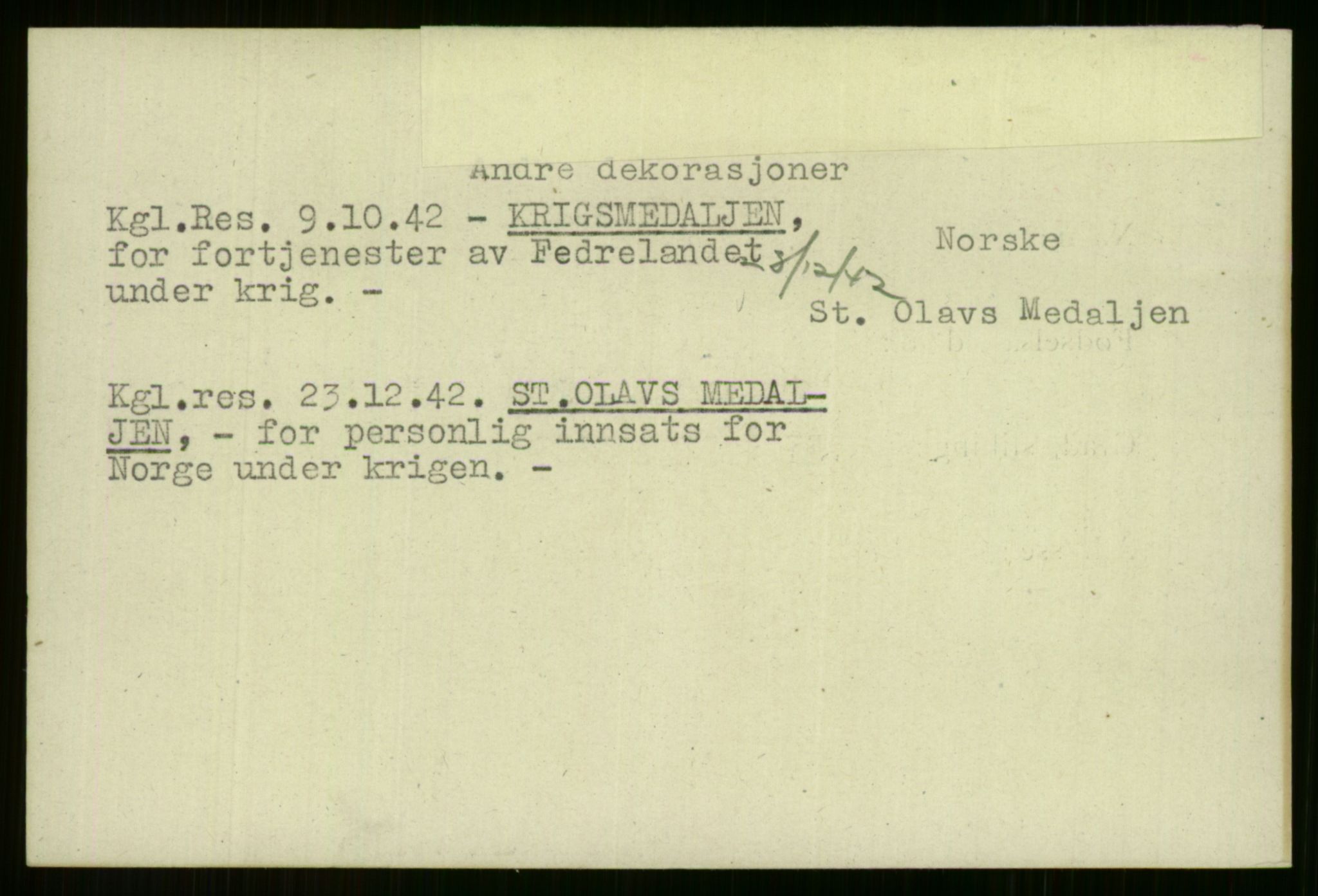 Direktoratet for sjømenn, AV/RA-S-3545/G/Gi/L0007: Alfabetisk ordnet kartotek over krigsdekorasjoner tildelt nordmenn under krigen, Krafft - Nørgaard, 1940-1945, s. 316