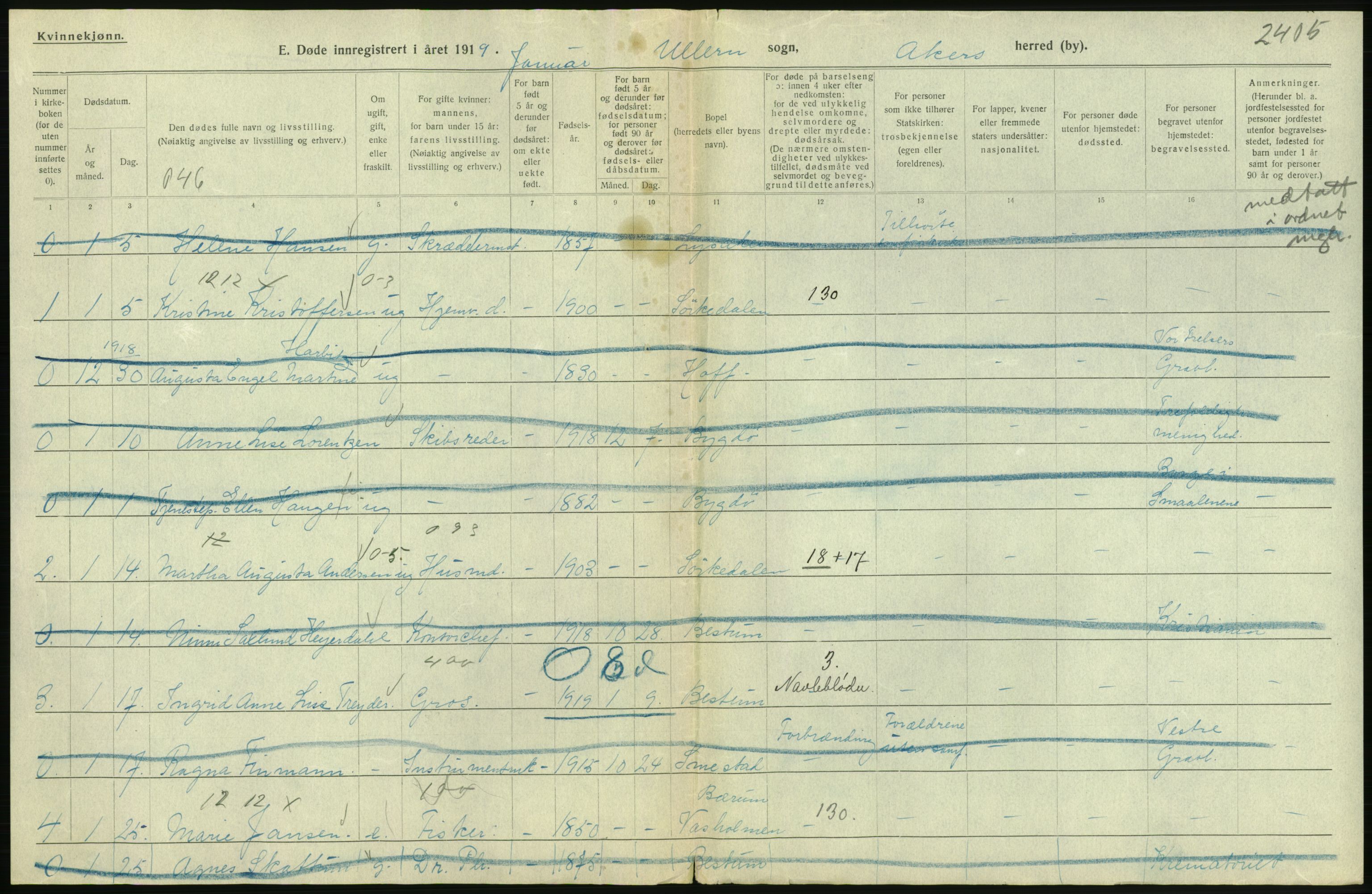 Statistisk sentralbyrå, Sosiodemografiske emner, Befolkning, RA/S-2228/D/Df/Dfb/Dfbi/L0006: Akershus fylke: Døde. Bygder og byer., 1919, s. 314