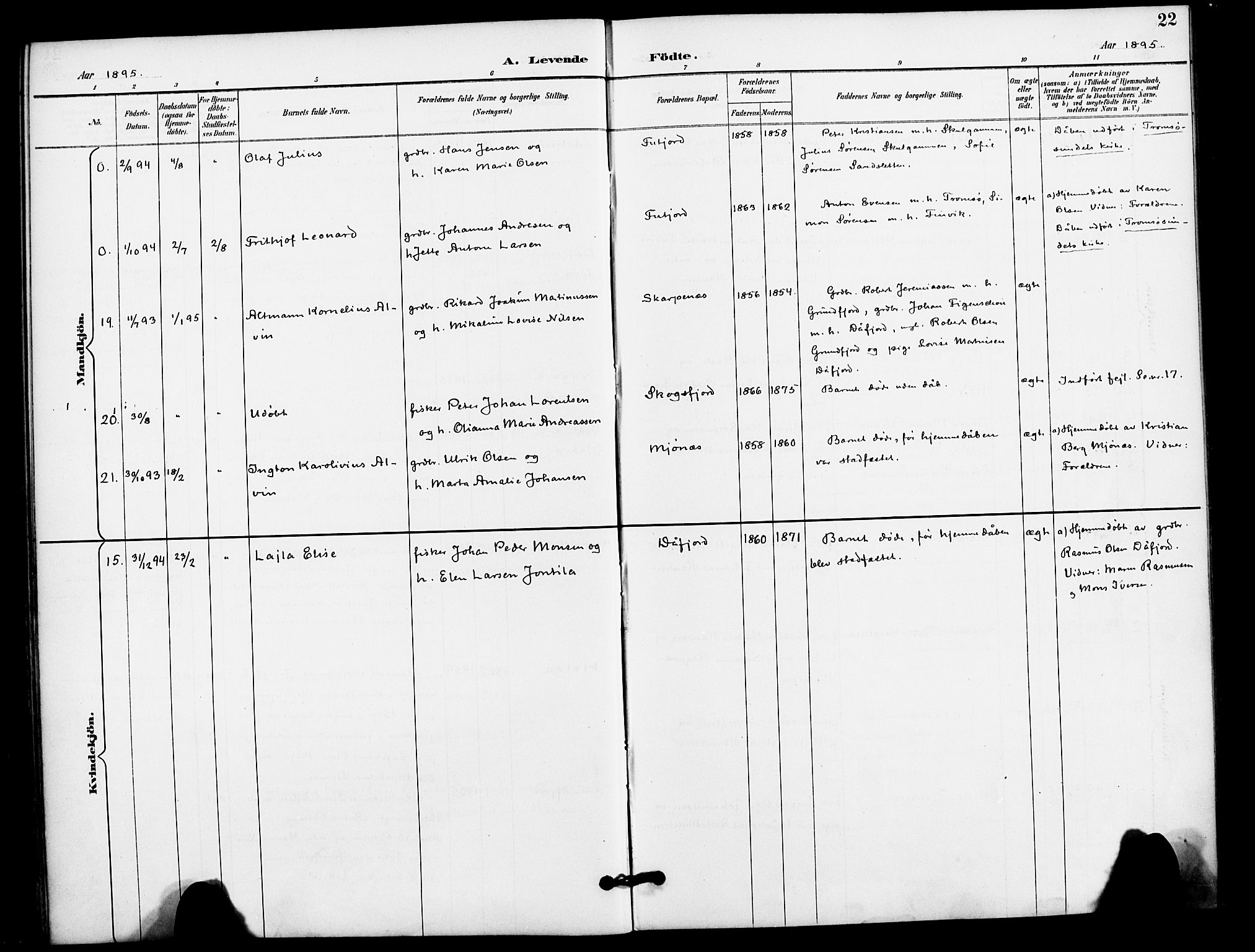 Karlsøy sokneprestembete, AV/SATØ-S-1299/H/Ha/Haa/L0012kirke: Ministerialbok nr. 12, 1892-1902, s. 22