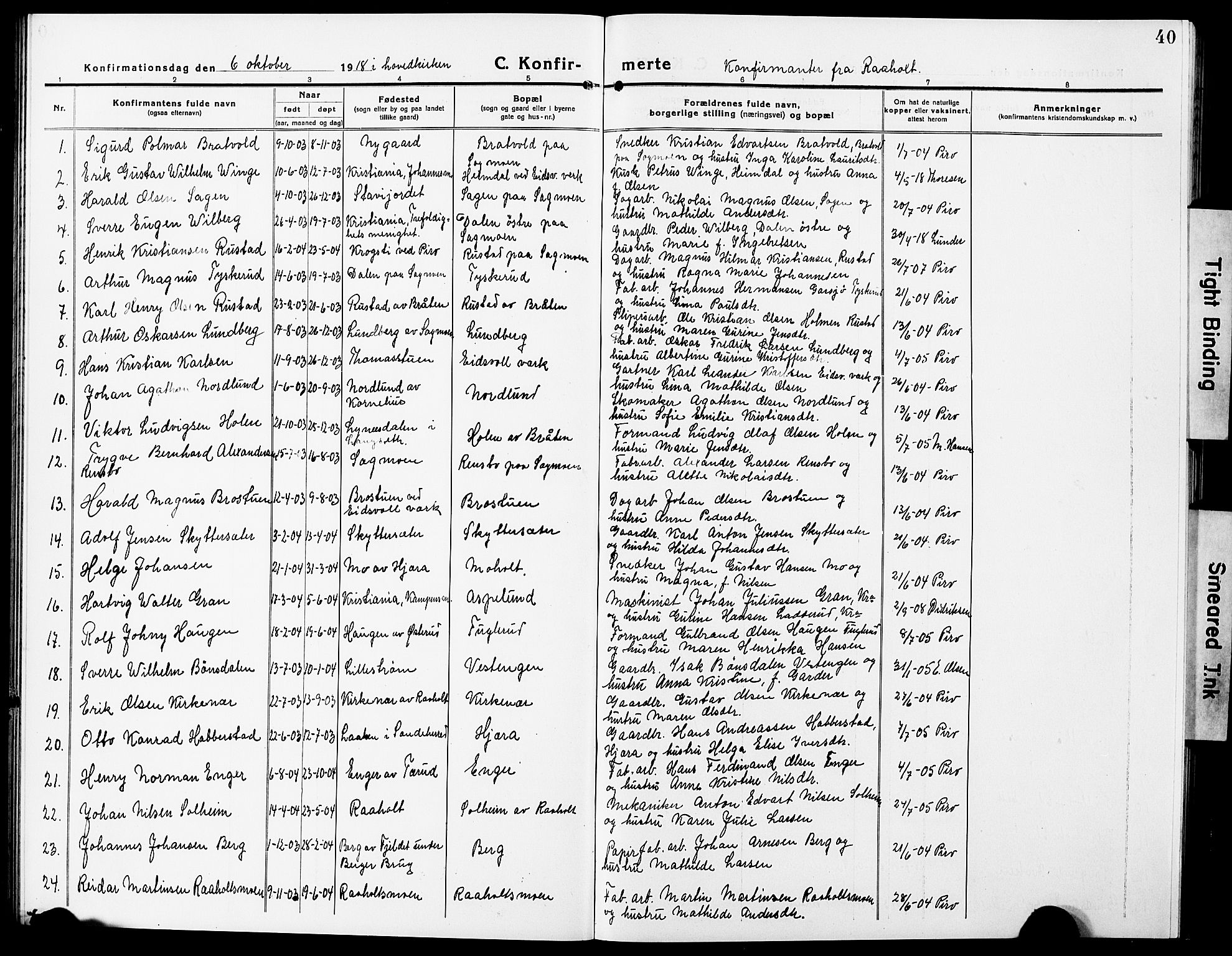 Eidsvoll prestekontor Kirkebøker, AV/SAO-A-10888/G/Ga/L0009: Klokkerbok nr. I 9, 1914-1927, s. 40