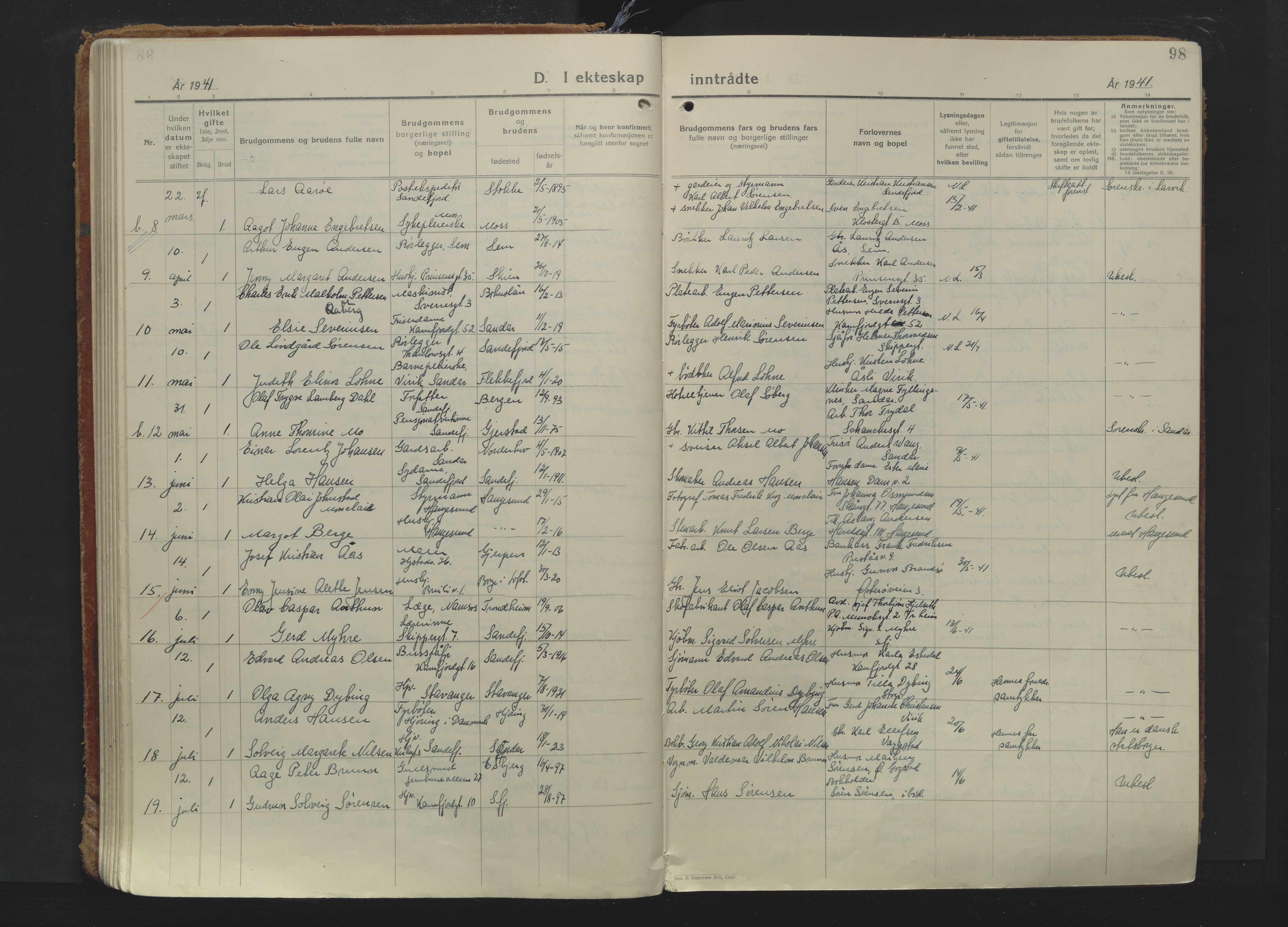Sandefjord kirkebøker, AV/SAKO-A-315/F/Fa/L0009: Ministerialbok nr. 9, 1926-1945, s. 98
