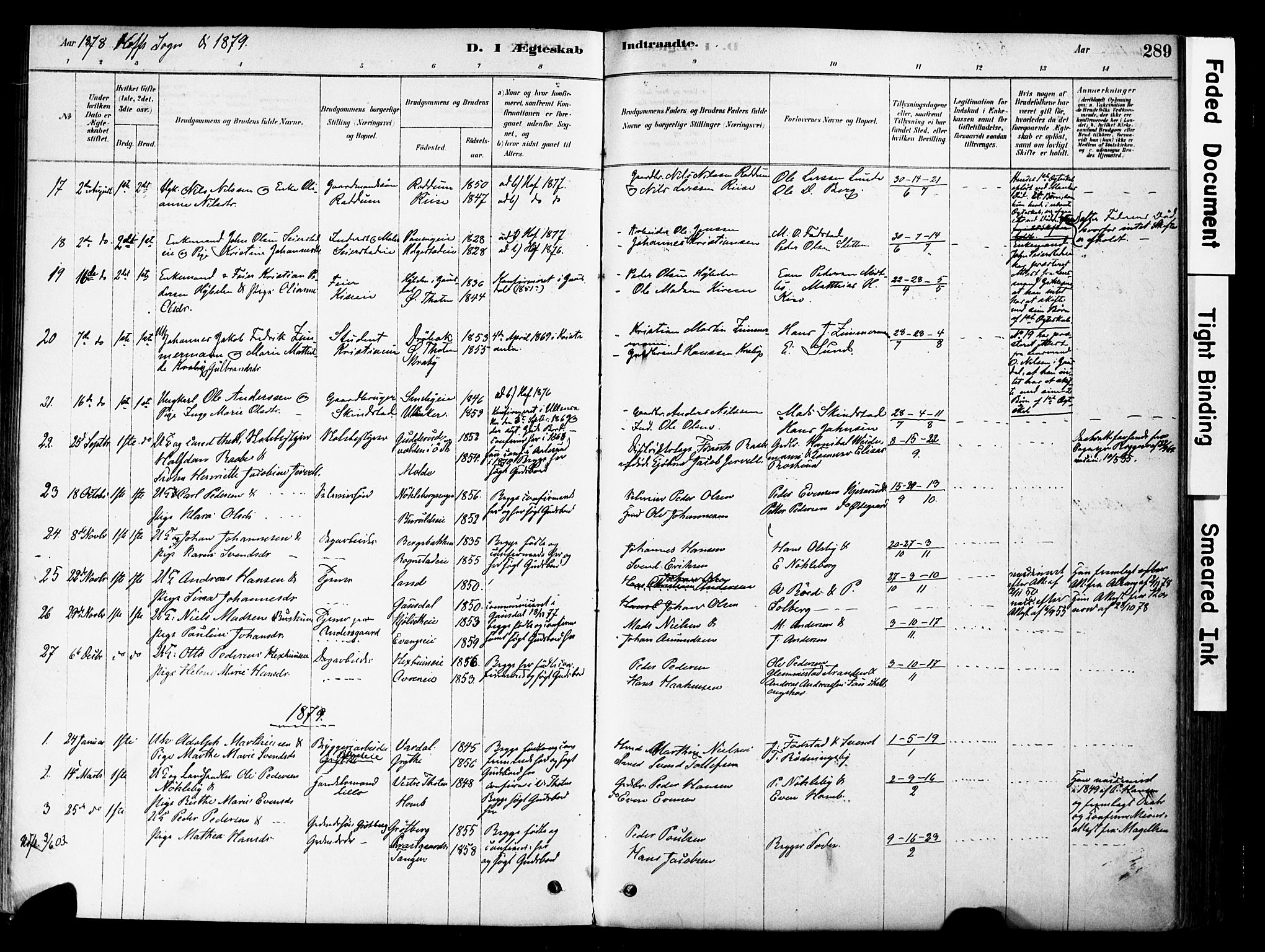 Østre Toten prestekontor, AV/SAH-PREST-104/H/Ha/Haa/L0006: Ministerialbok nr. 6 /1, 1878-1896, s. 289