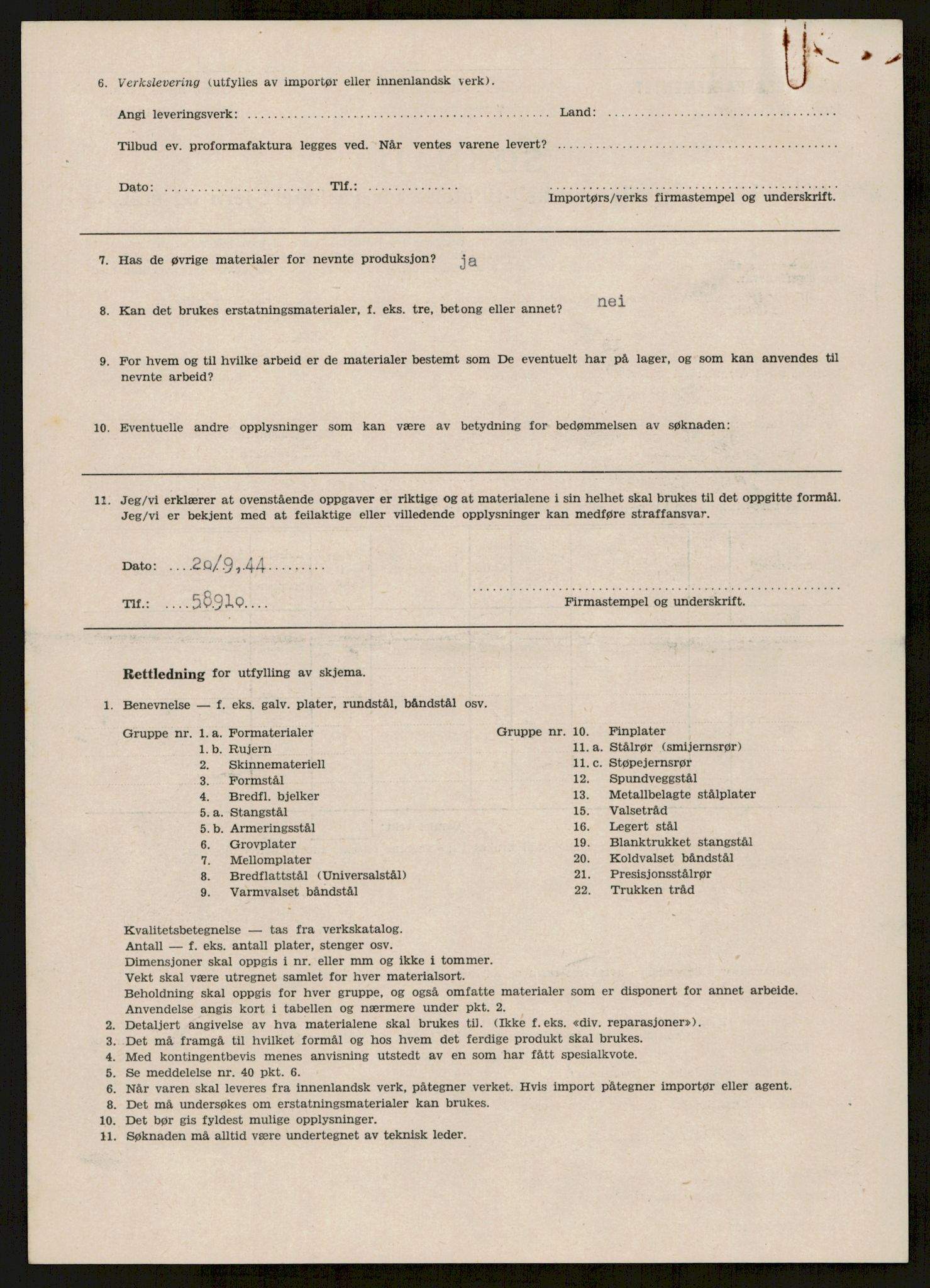 Direktoratet for industriforsyning, Sekretariatet, AV/RA-S-4153/D/Df/L0055: 9. Metallkontoret, 1940-1945, s. 152